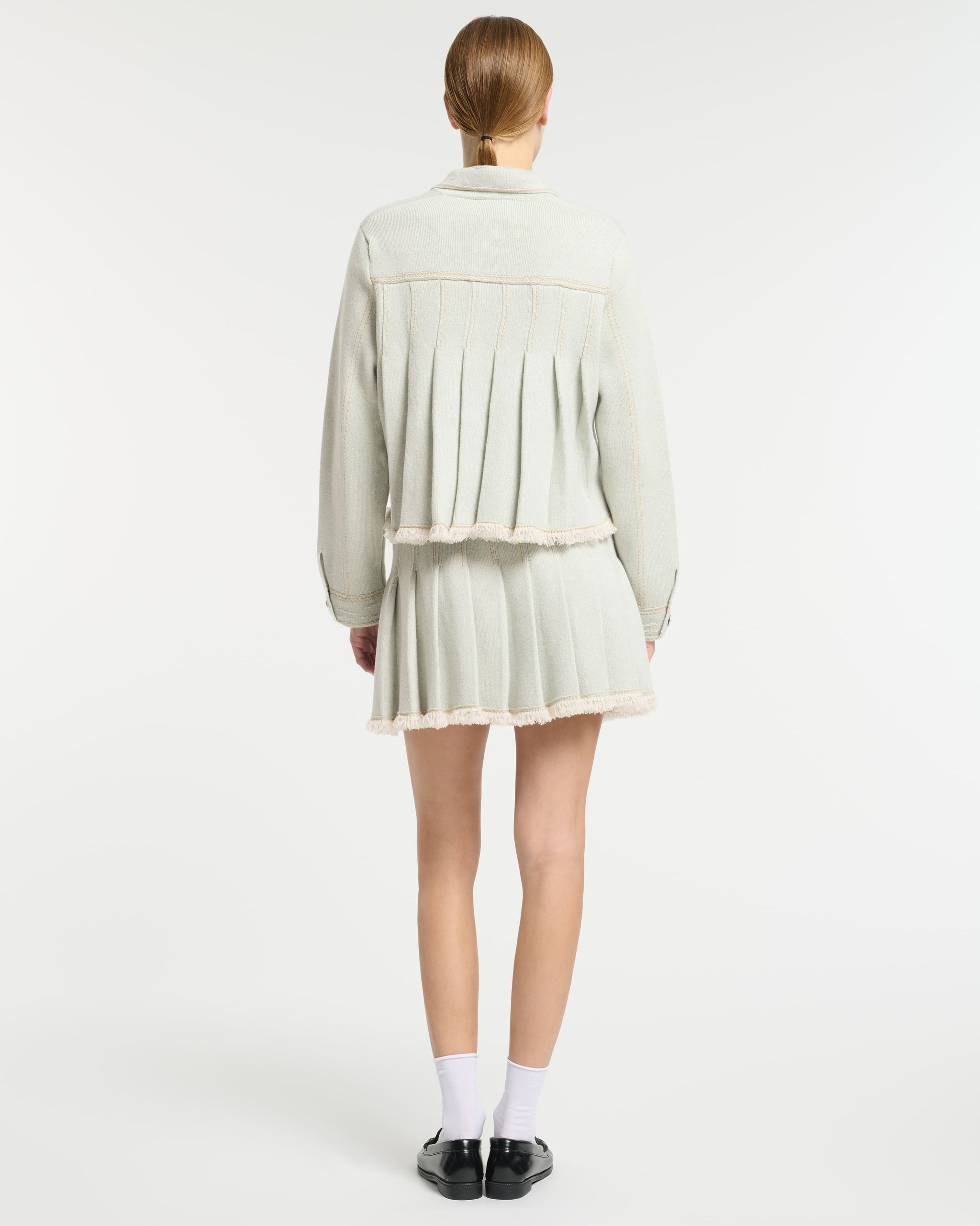 Denim jacket with pleated back in cashmere and cotton | Barrie - Barrie