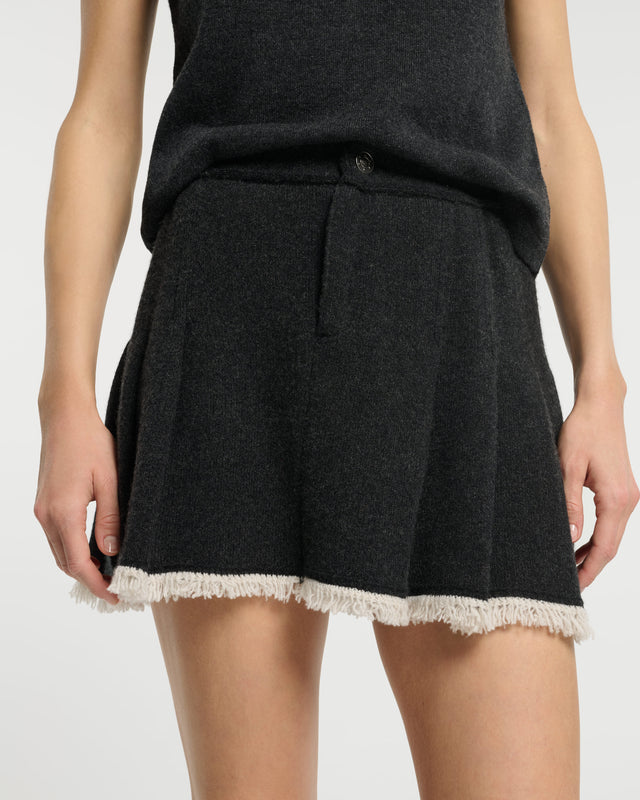Jupe Denim à dos plissé en cachemire et coton | Barrie - Barrie