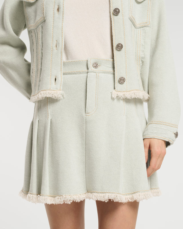Jupe Denim à dos plissé en cachemire et coton | Barrie - Barrie