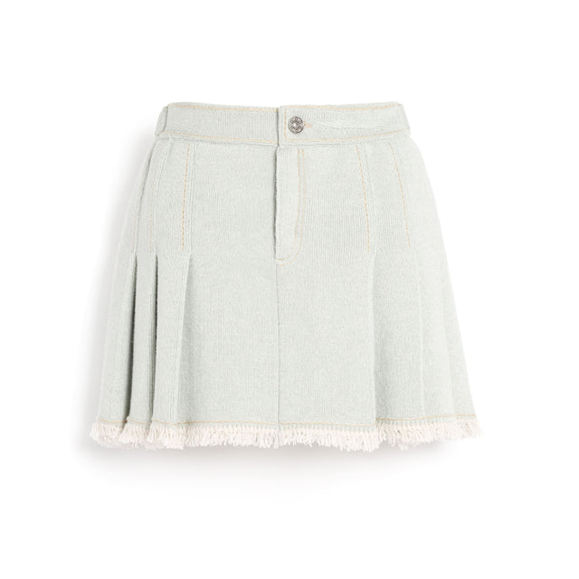 Denim skirt with pleated back in cashmere and cotton | Barrie - Barrie