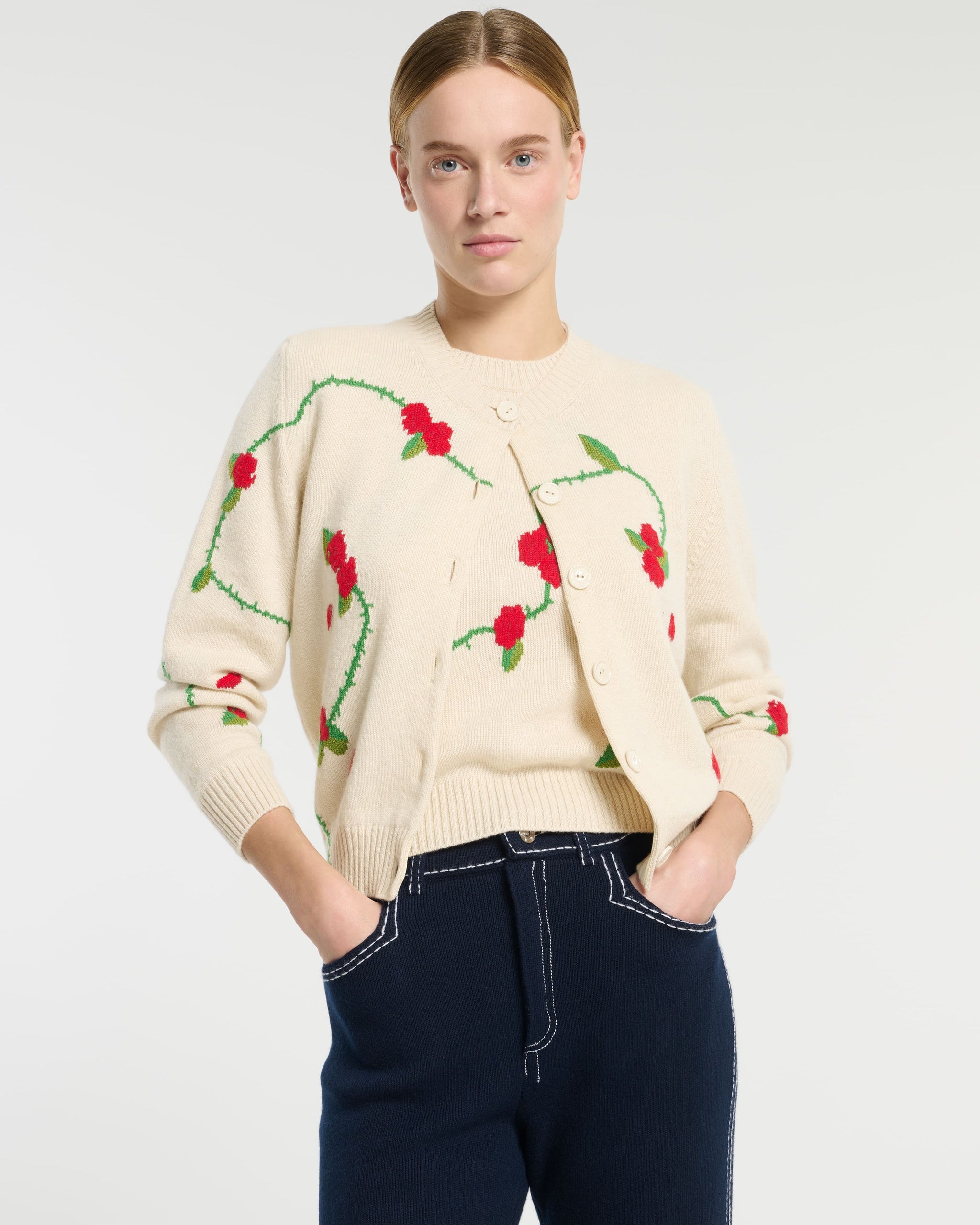 Cashmere cardigan with floral motif | Barrie - Barrie