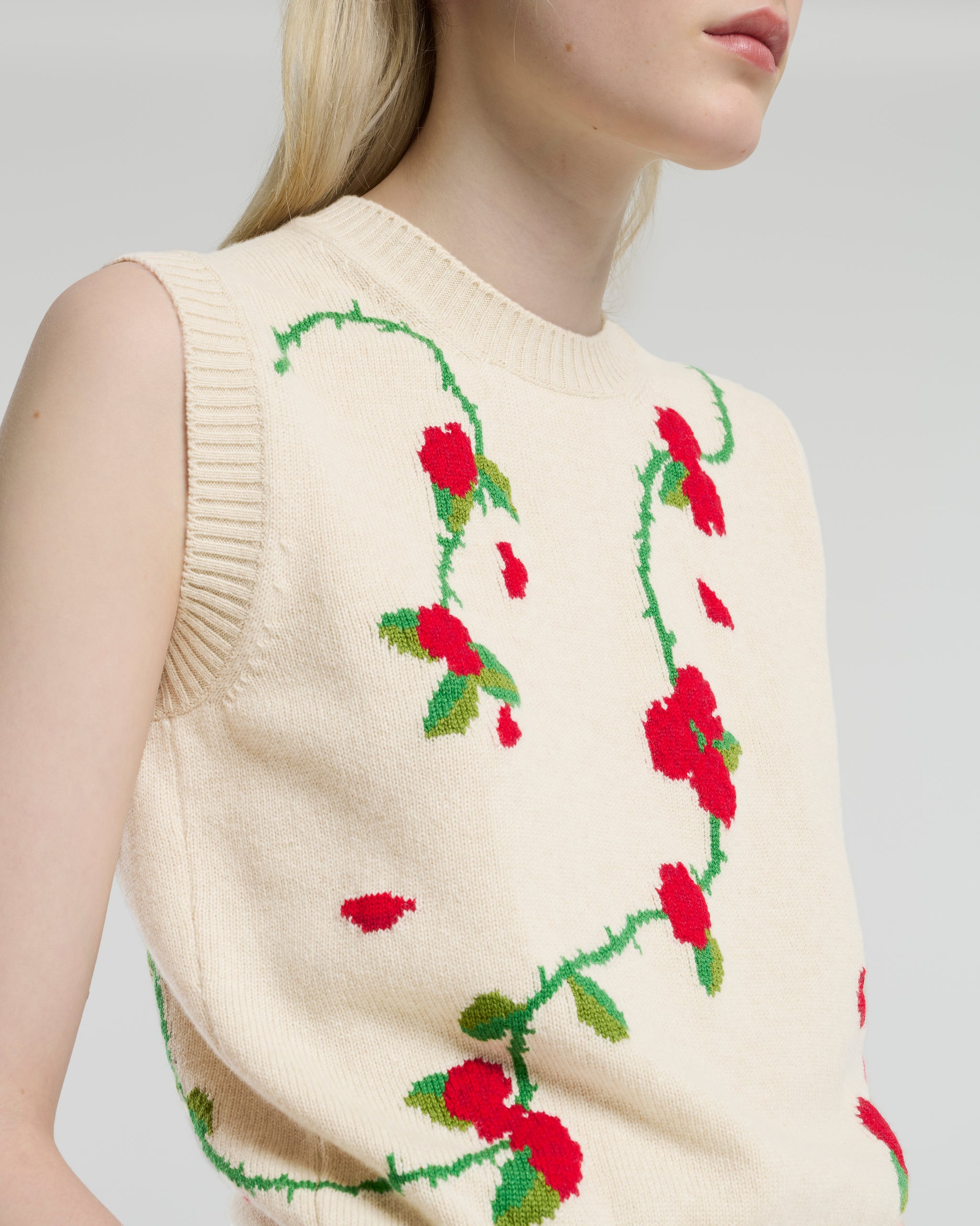 Sleeveless cashmere jumper with floral motif | Barrie - Barrie