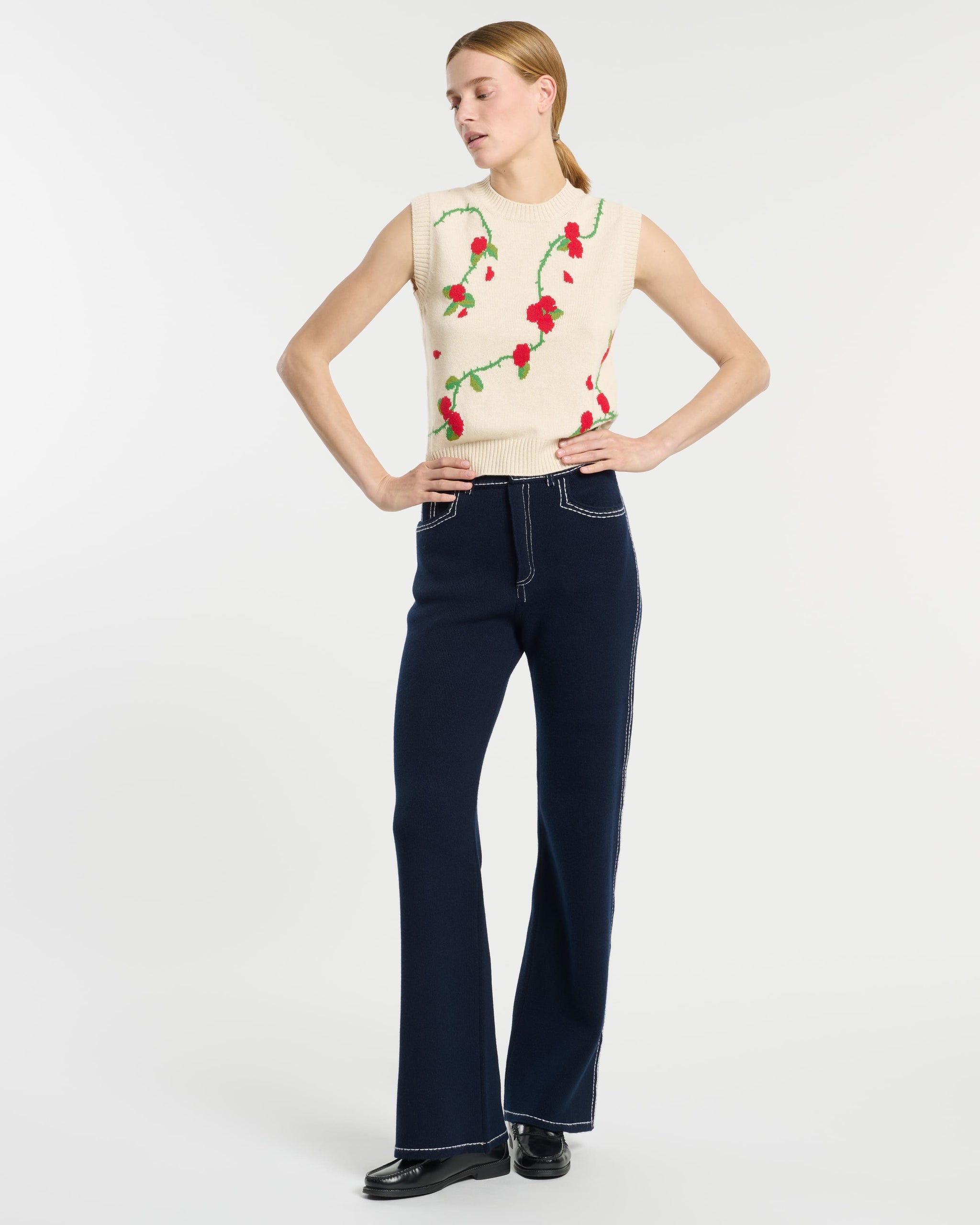 Pull sans manches en cachemire à motif fleuri | Barrie - Barrie