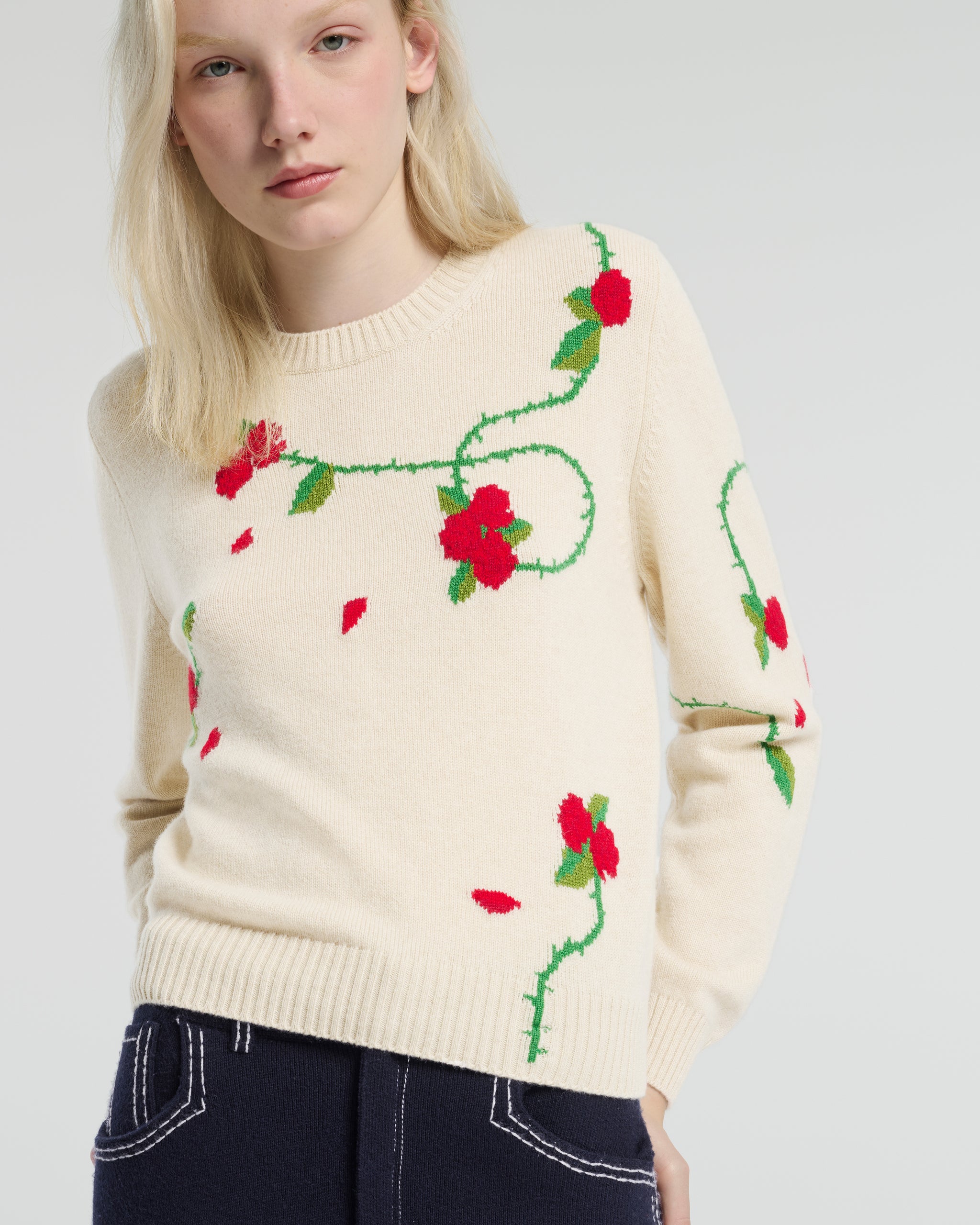 Cashmere jumper with floral motif | Barrie - Barrie