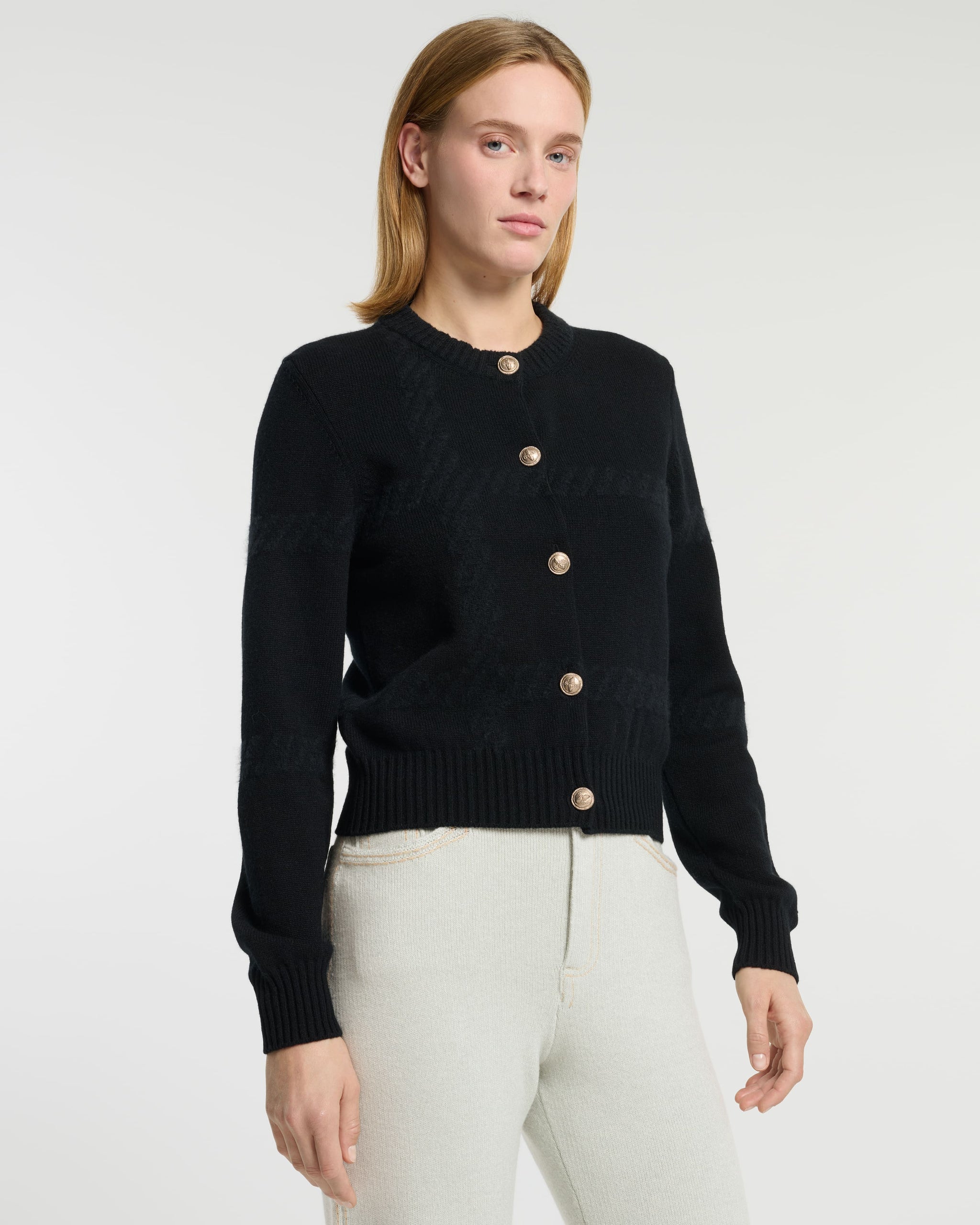 Cashmere cardigan with a tartan motif | Barrie - Barrie