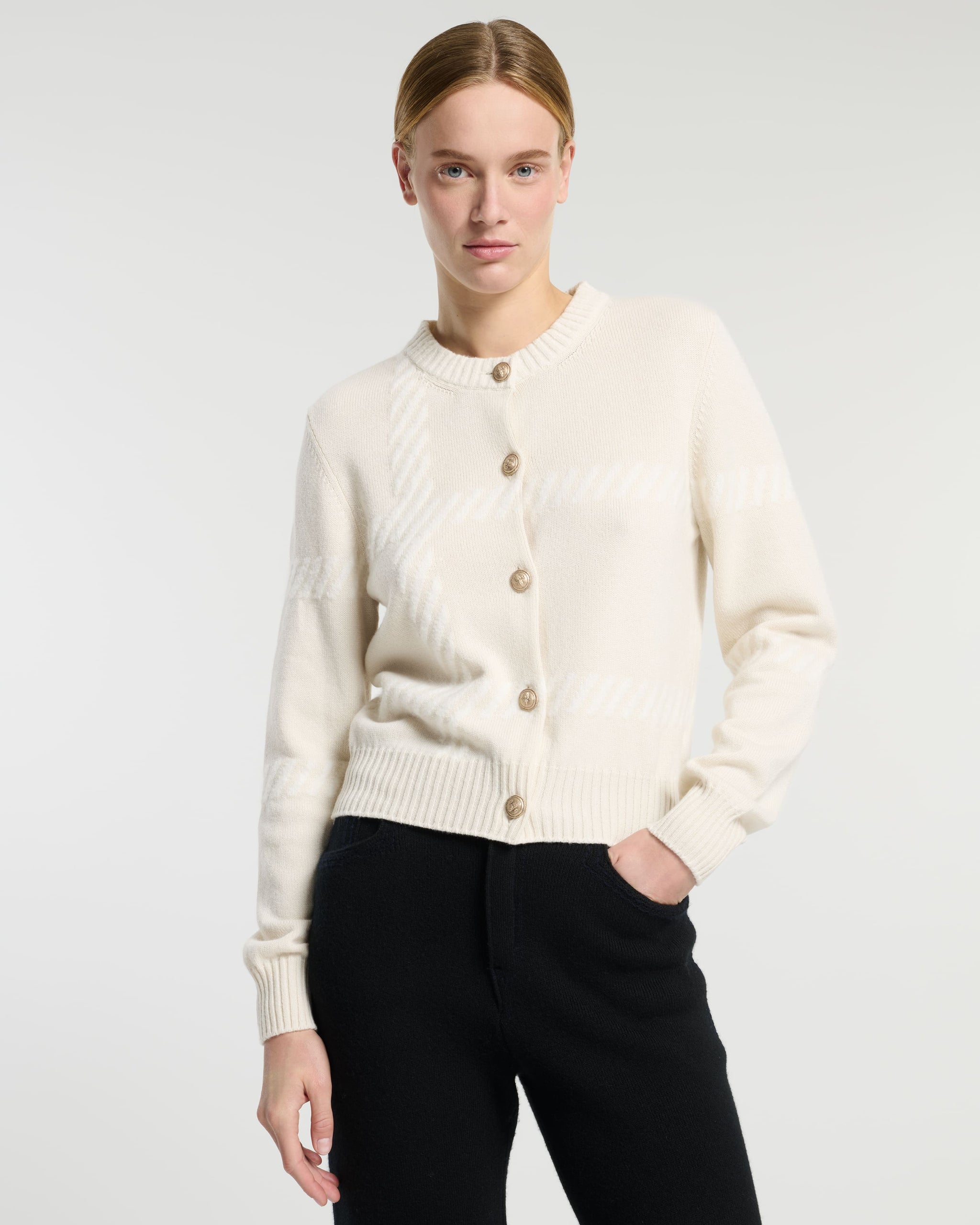 Cashmere cardigan with a tartan motif | Barrie - Barrie