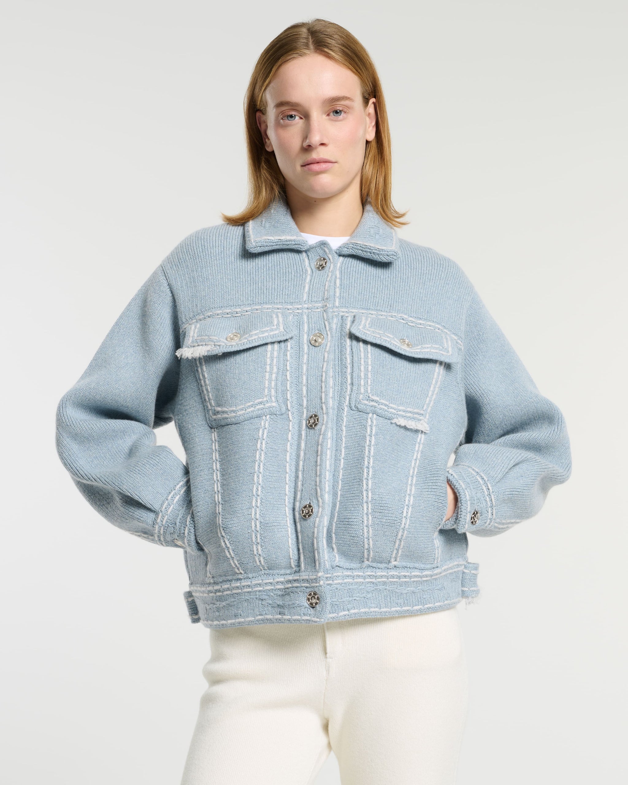 봄버 스타일 두툼한 데님 재킷 | Barrie - Barrie
