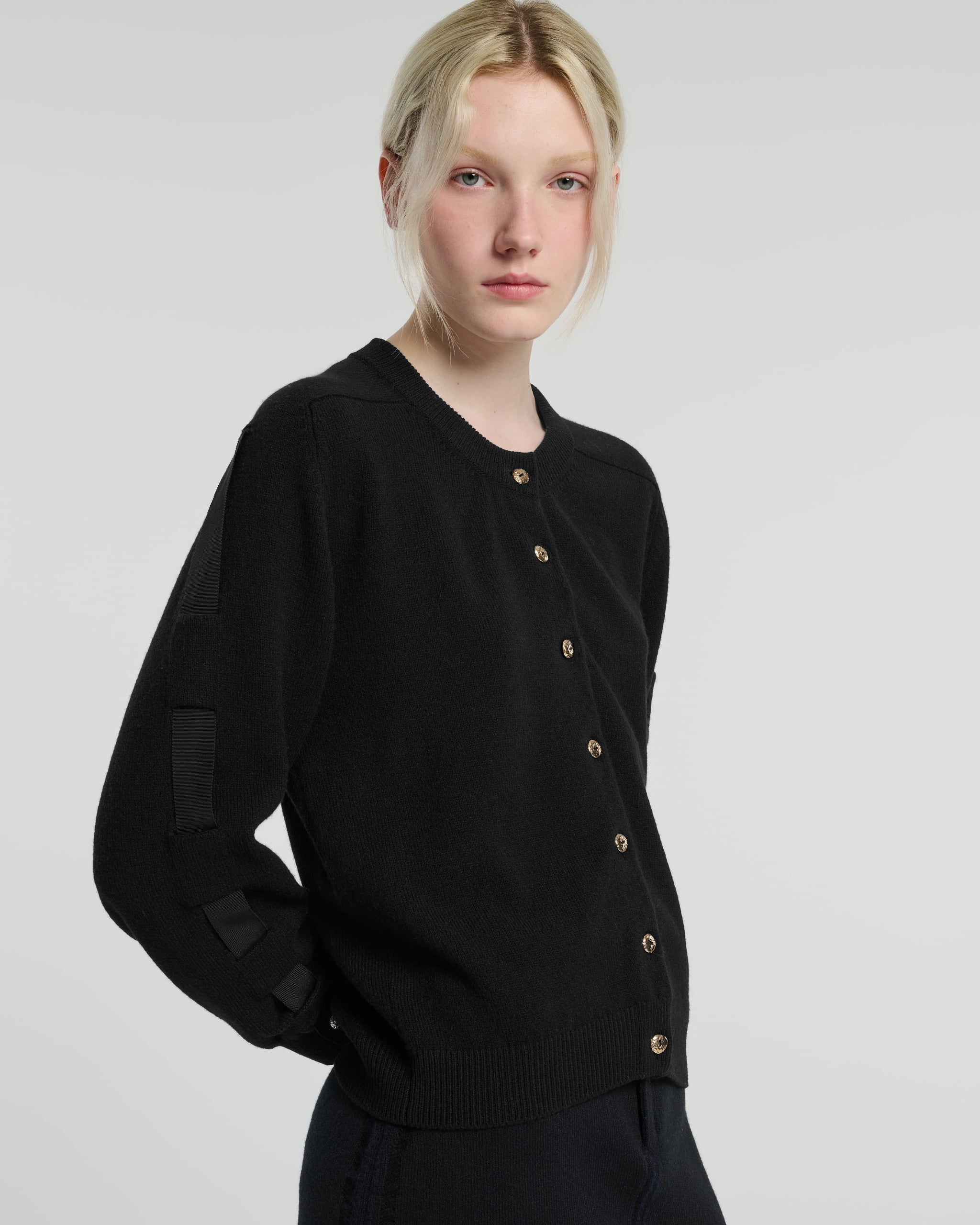 Wool cardigan with ribbon on the sleeves | Barrie - Barrie