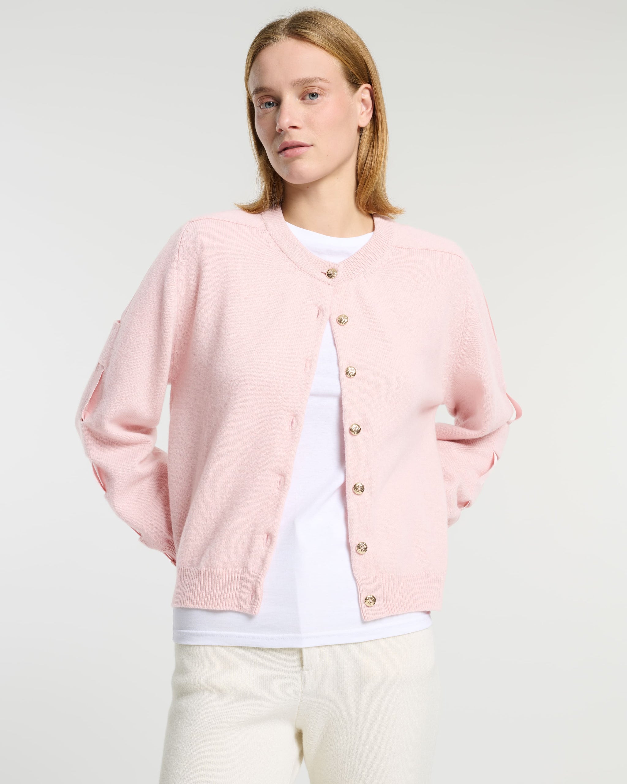 Wool cardigan with ribbon on the sleeves | Barrie - Barrie