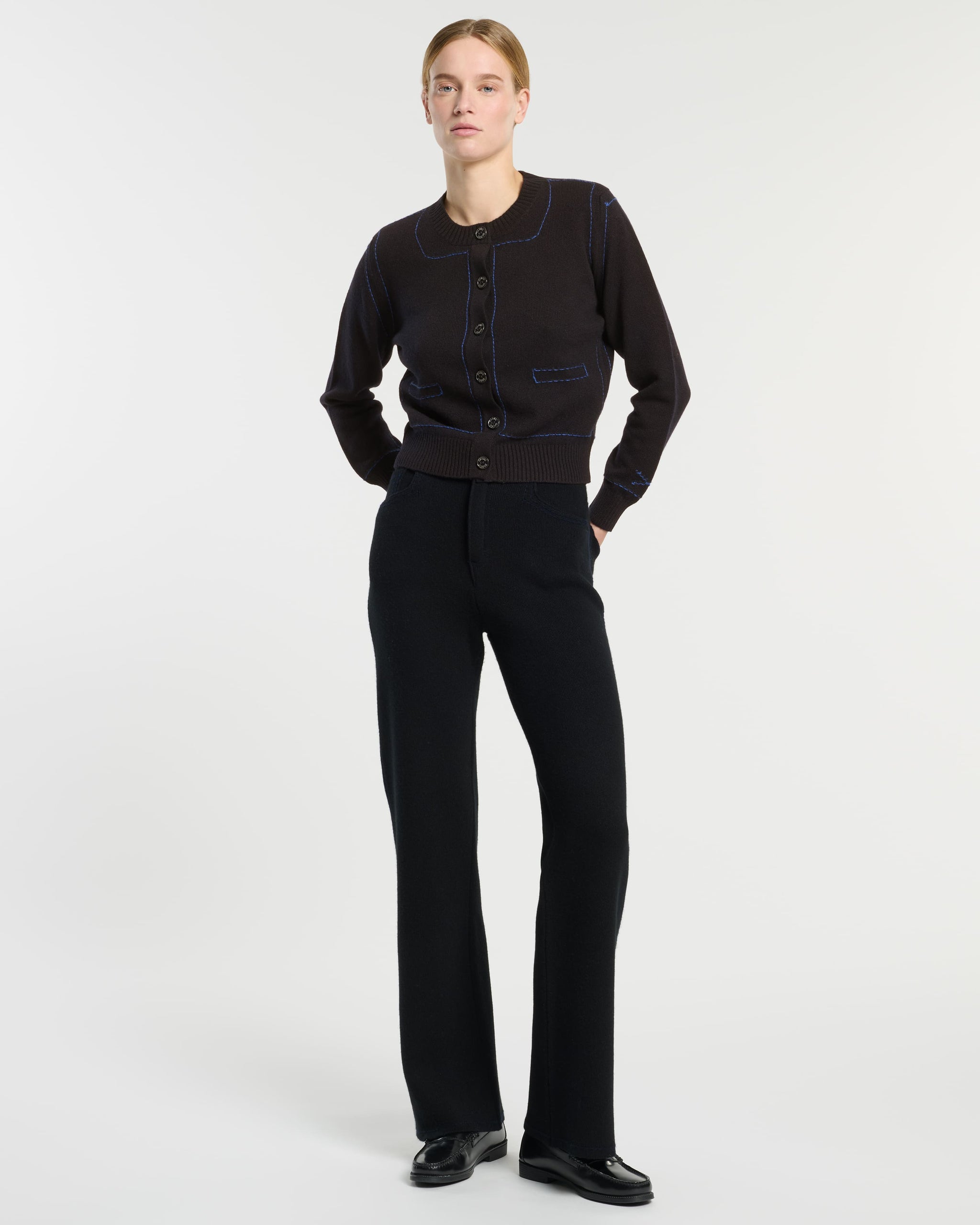 Cashmere cardigan with contrasting topstitching | Barrie - Barrie