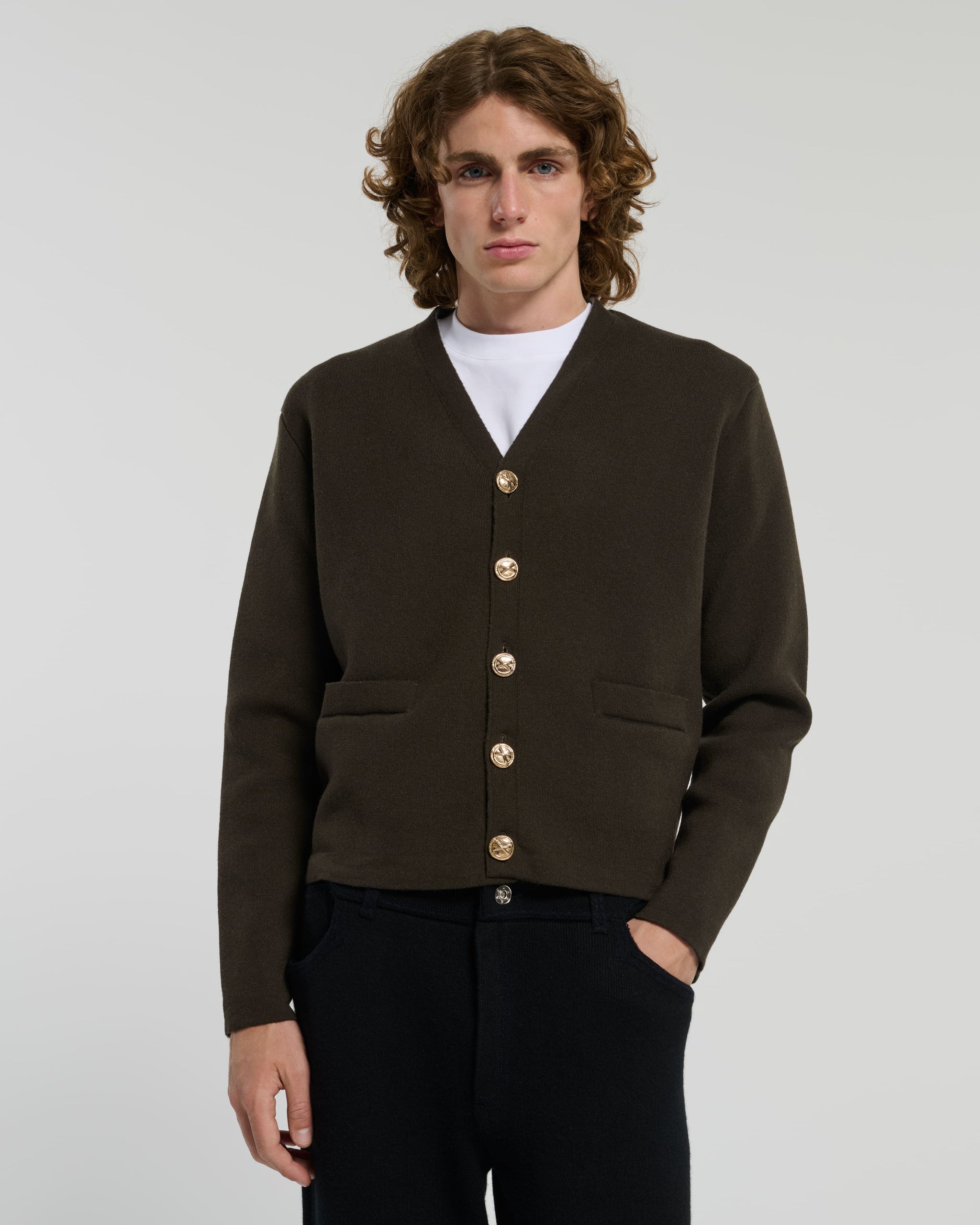 V-neck cardigan in cashmere and wool | Barrie - Barrie