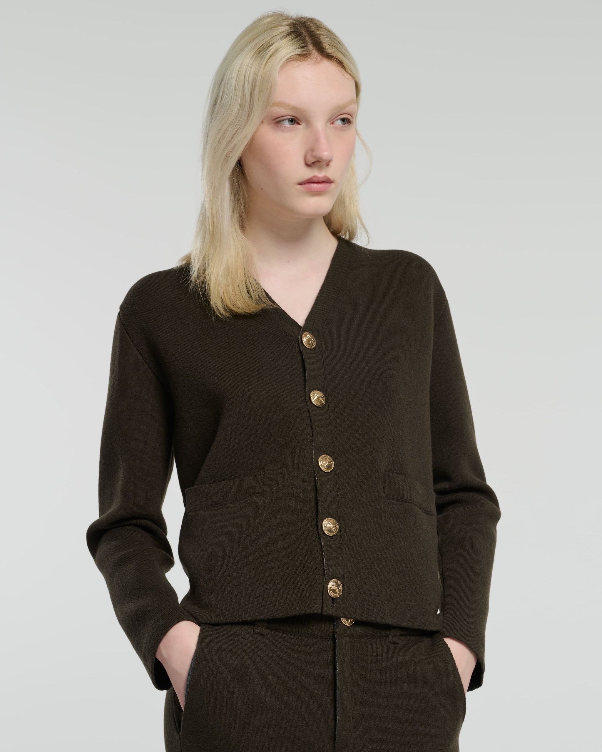 V-neck cardigan in cashmere and wool | Barrie - Barrie