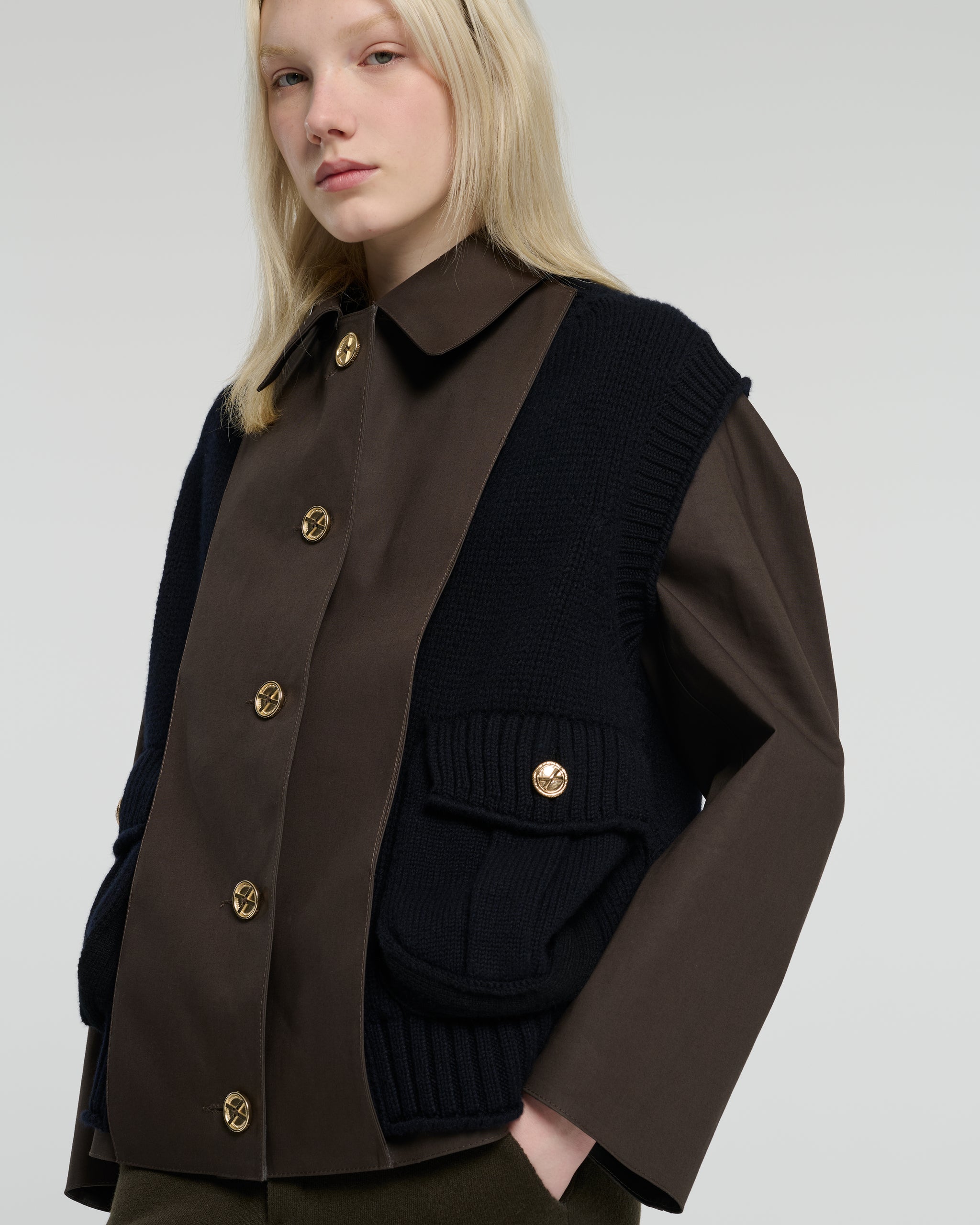 Short raincoat with layered cashmere waistcoat | Barrie - Barrie