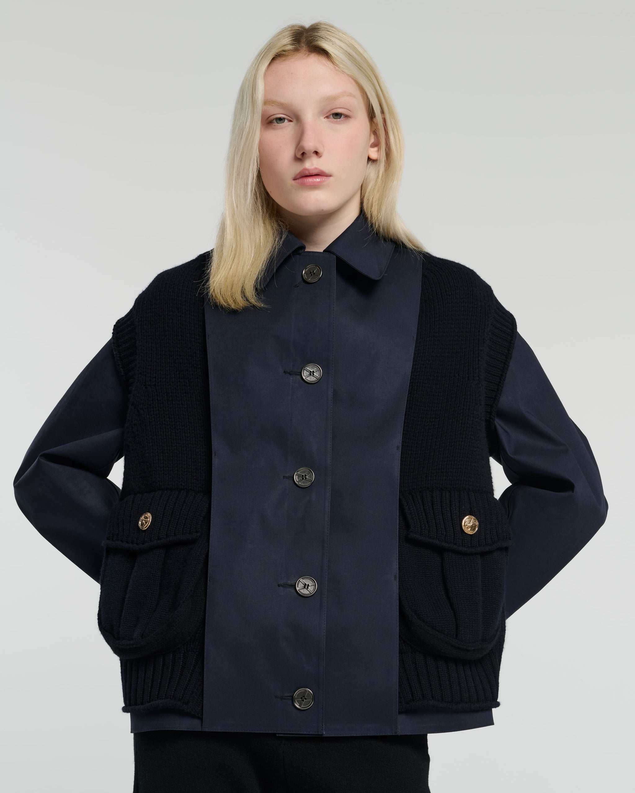 Short raincoat with layered cashmere waistcoat | Barrie - Barrie