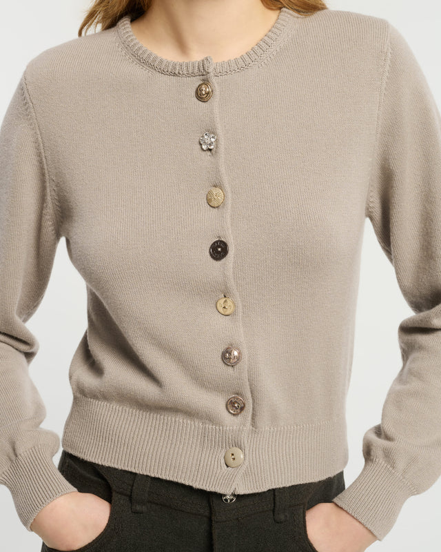 Cotton and cashmere cardigan with jewelled buttons | Barrie - Barrie
