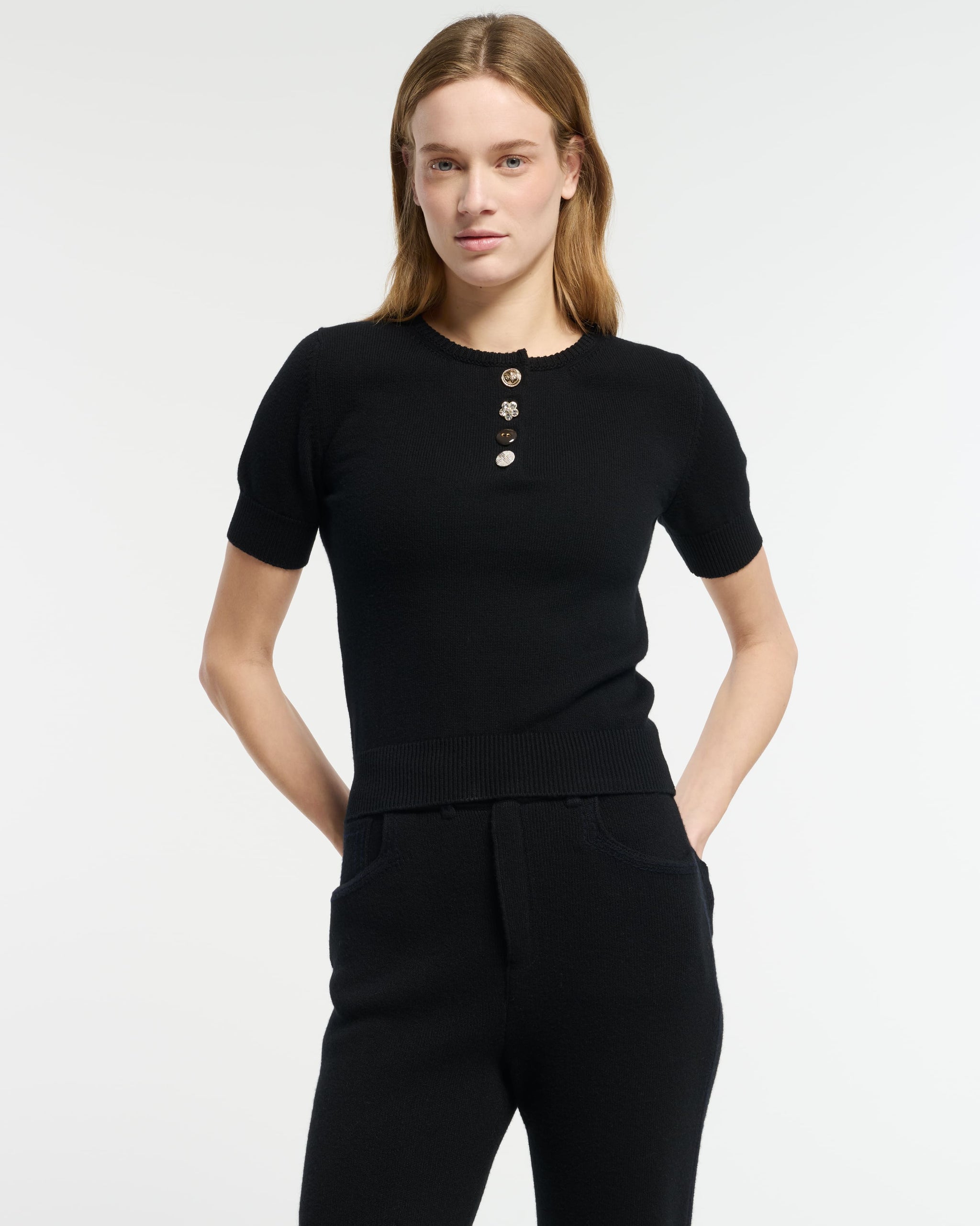 Top en coton et cachemire à boutons bijoux | Barrie - Barrie