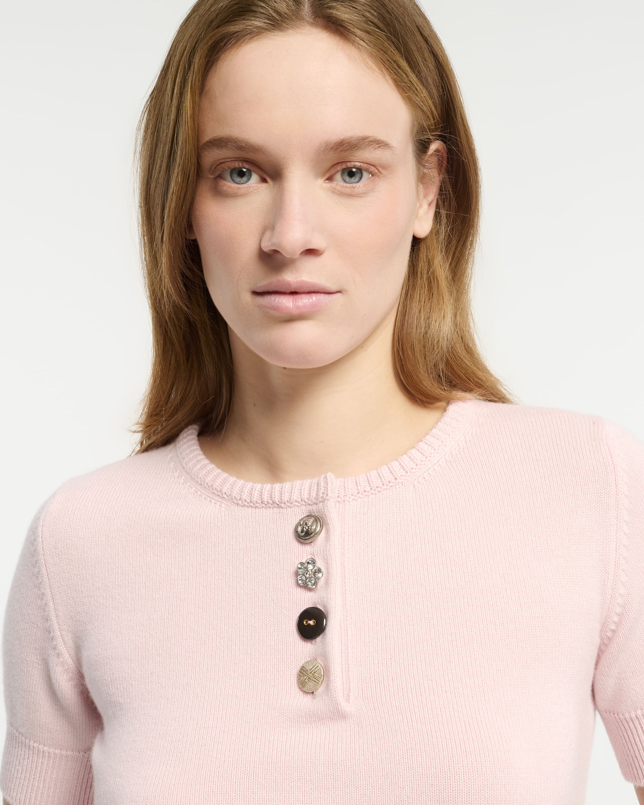 Top en coton et cachemire à boutons bijoux | Barrie - Barrie