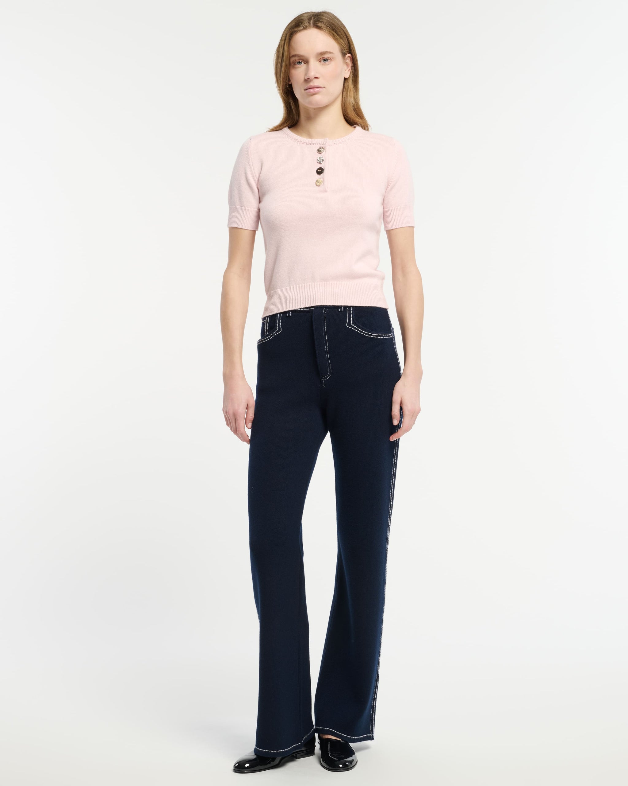 Top en coton et cachemire à boutons bijoux | Barrie - Barrie