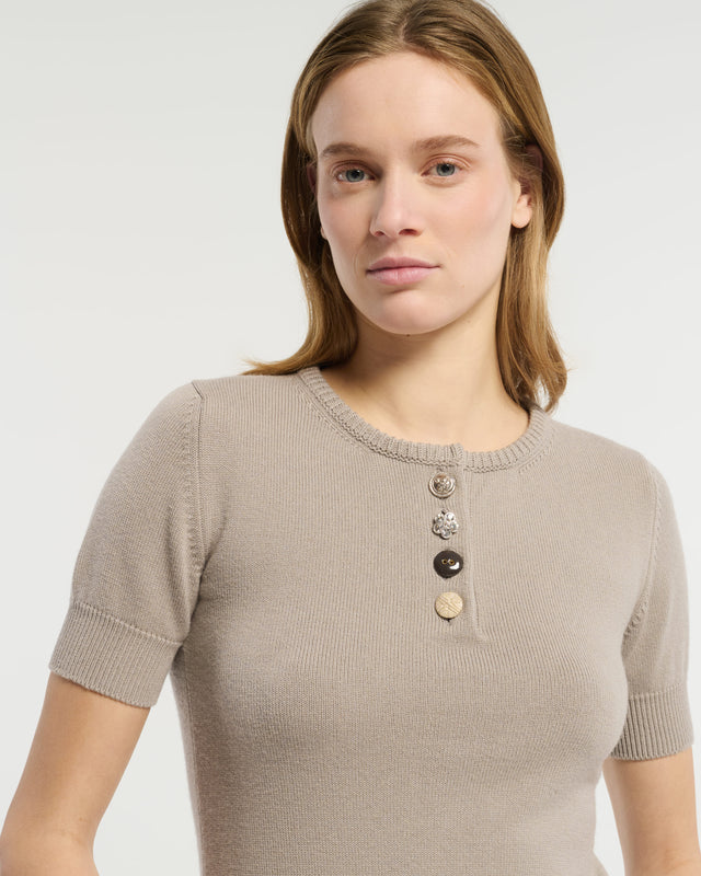 Top en coton et cachemire à boutons bijoux | Barrie - Barrie