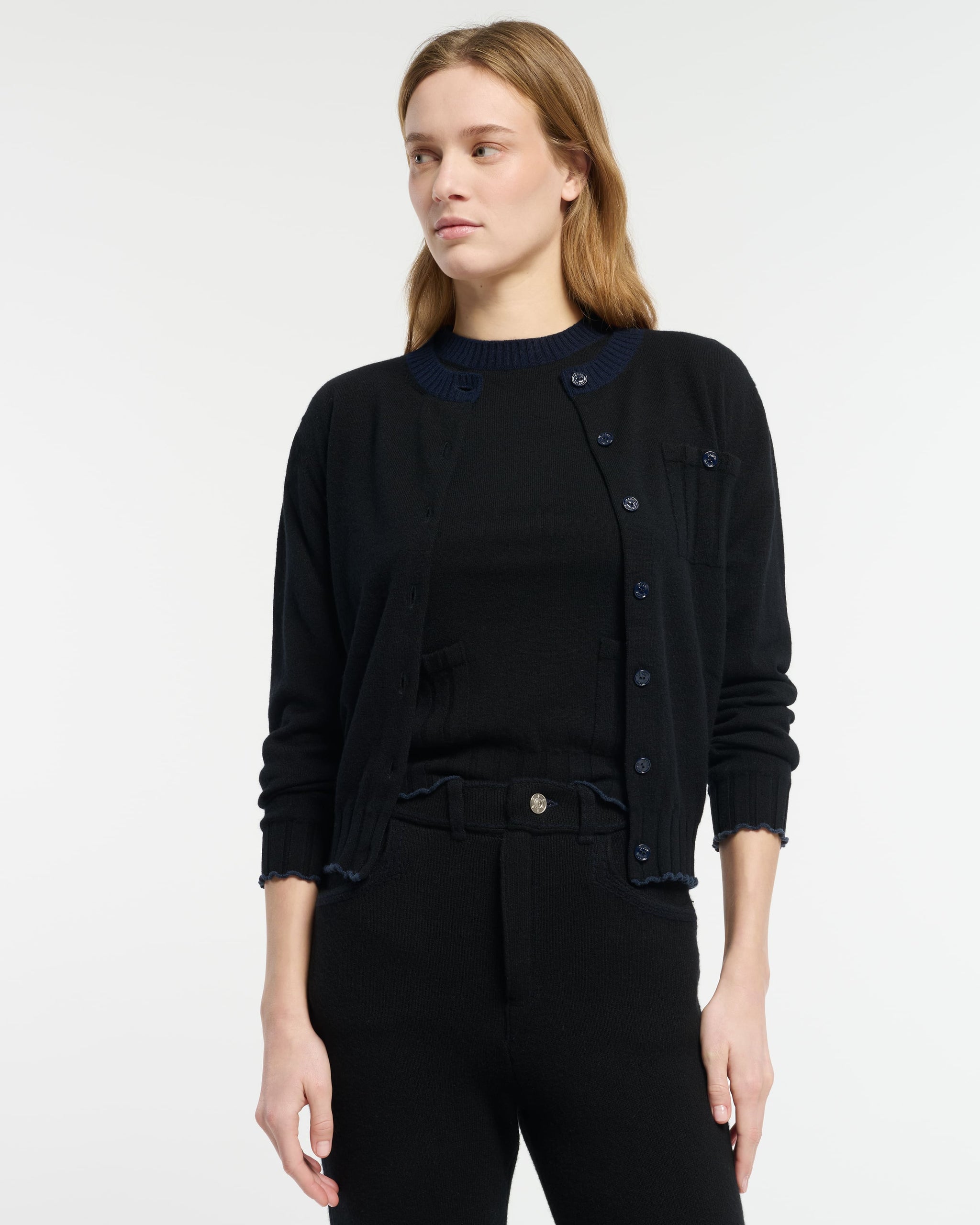 Cardigan léger en cachemire et coton à détails côtelés | Barrie - Barrie