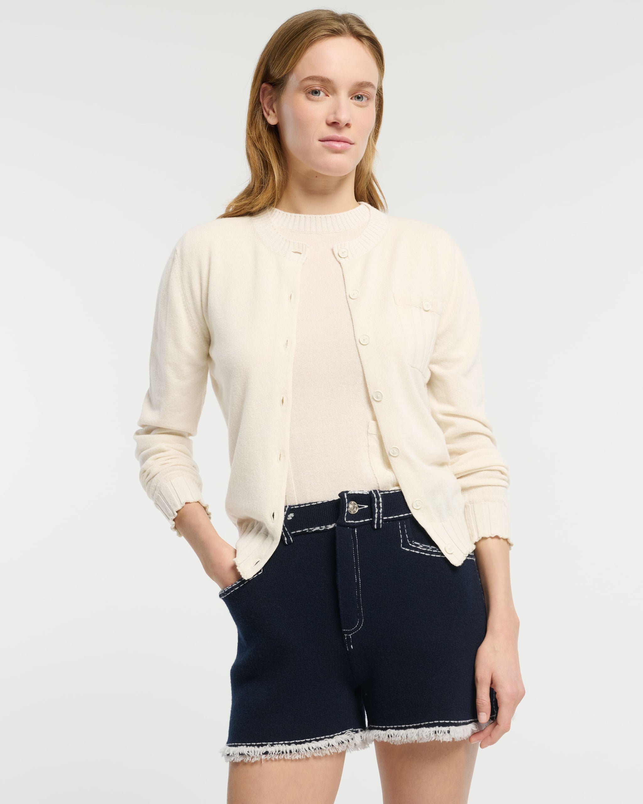 Cardigan léger en cachemire et coton à détails côtelés | Barrie - Barrie