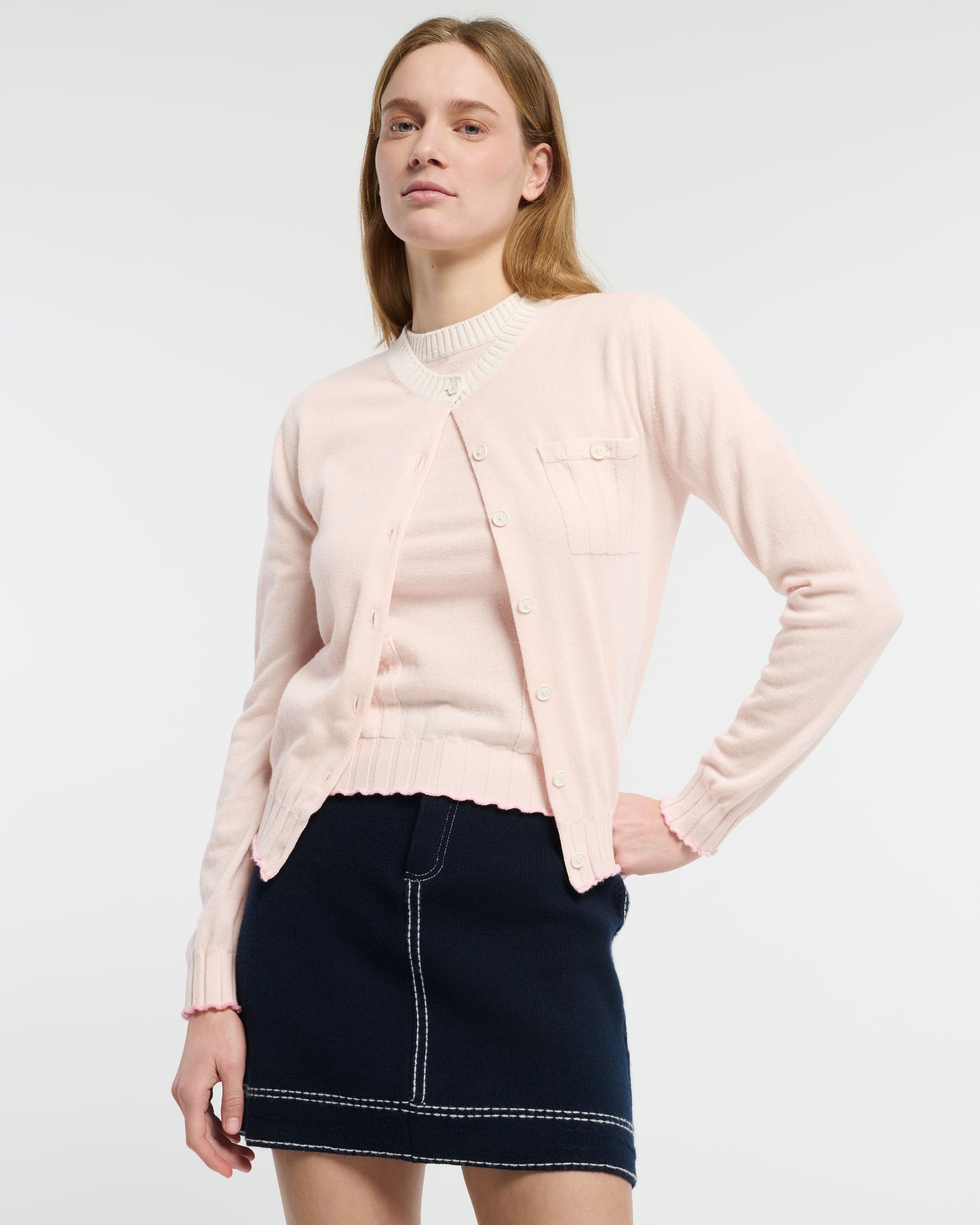 Cardigan léger en cachemire et coton à détails côtelés | Barrie - Barrie