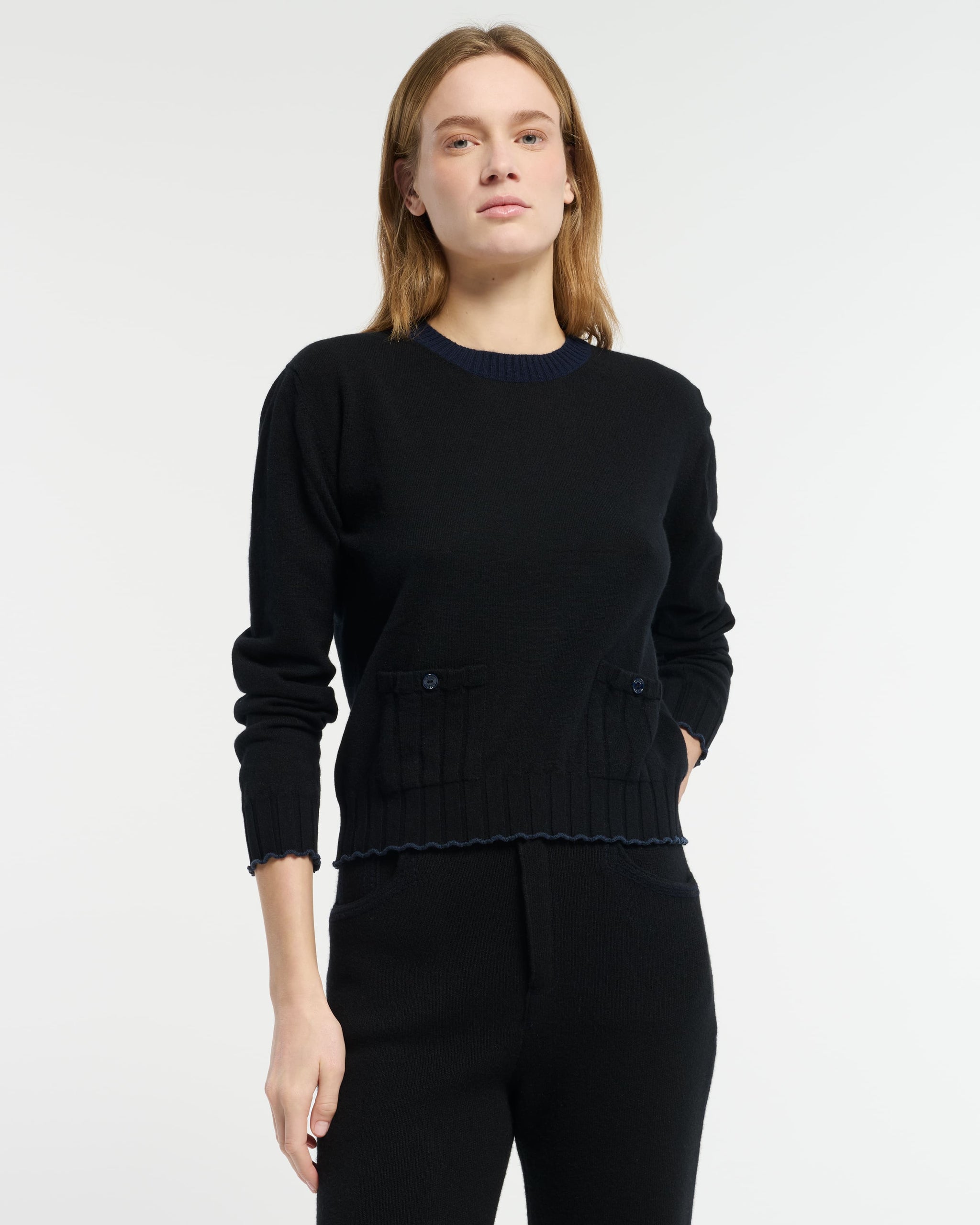 Pull léger en cachemire et coton à détails côtelés | Barrie - Barrie