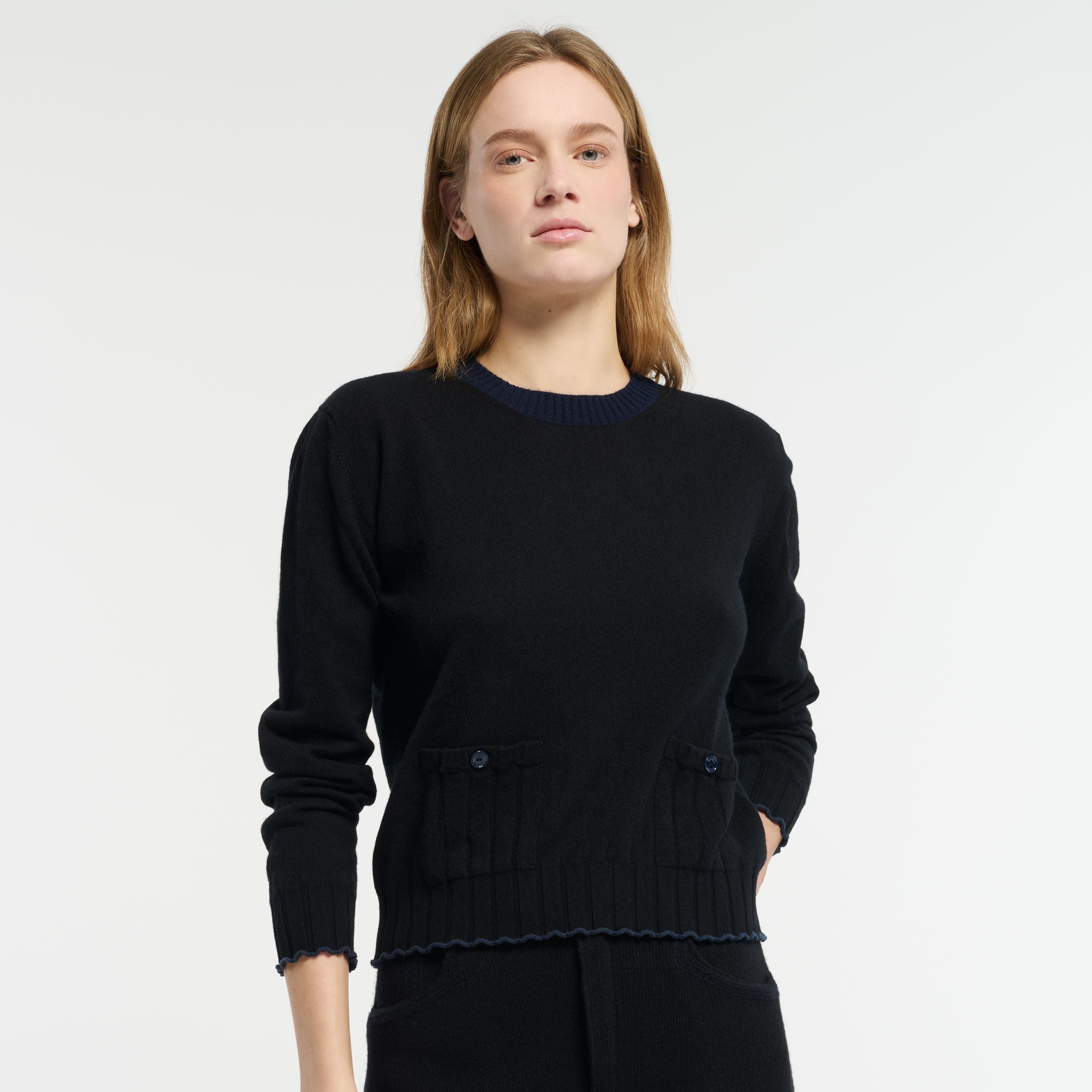 Pull léger en cachemire et coton à détails côtelés