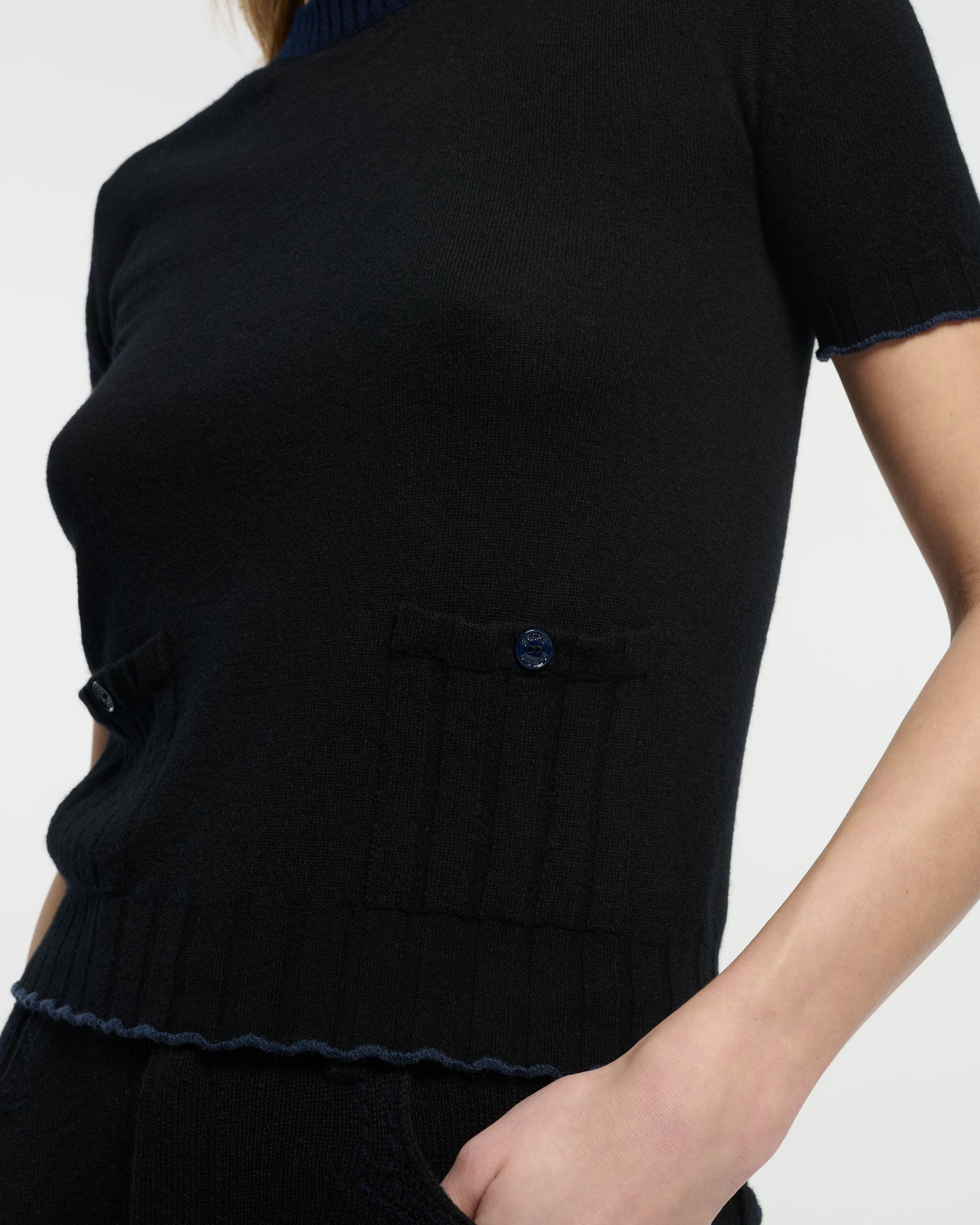 Top léger en cachemire et coton à détails côtelés | Barrie - Barrie