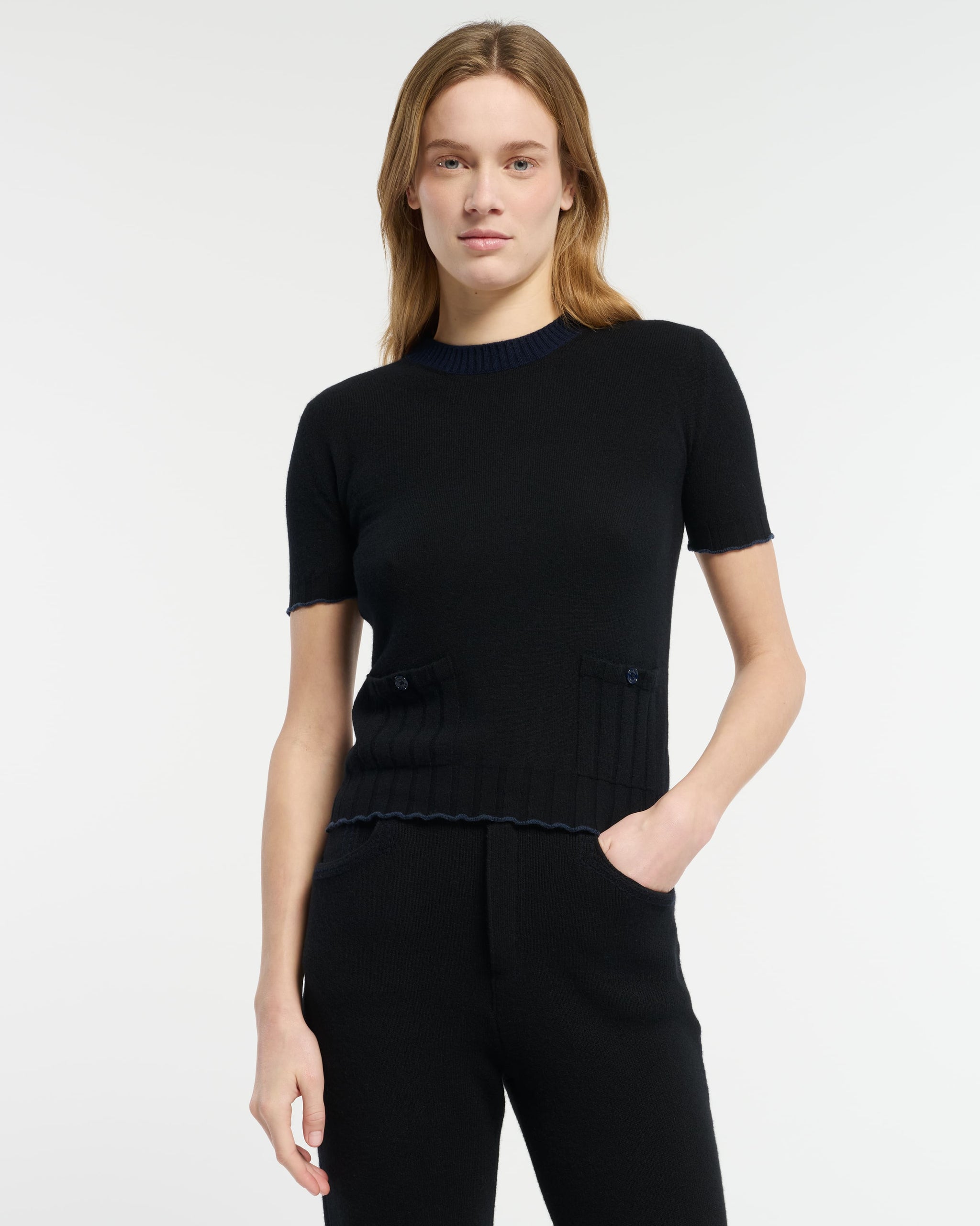 Top léger en cachemire et coton à détails côtelés | Barrie - Barrie