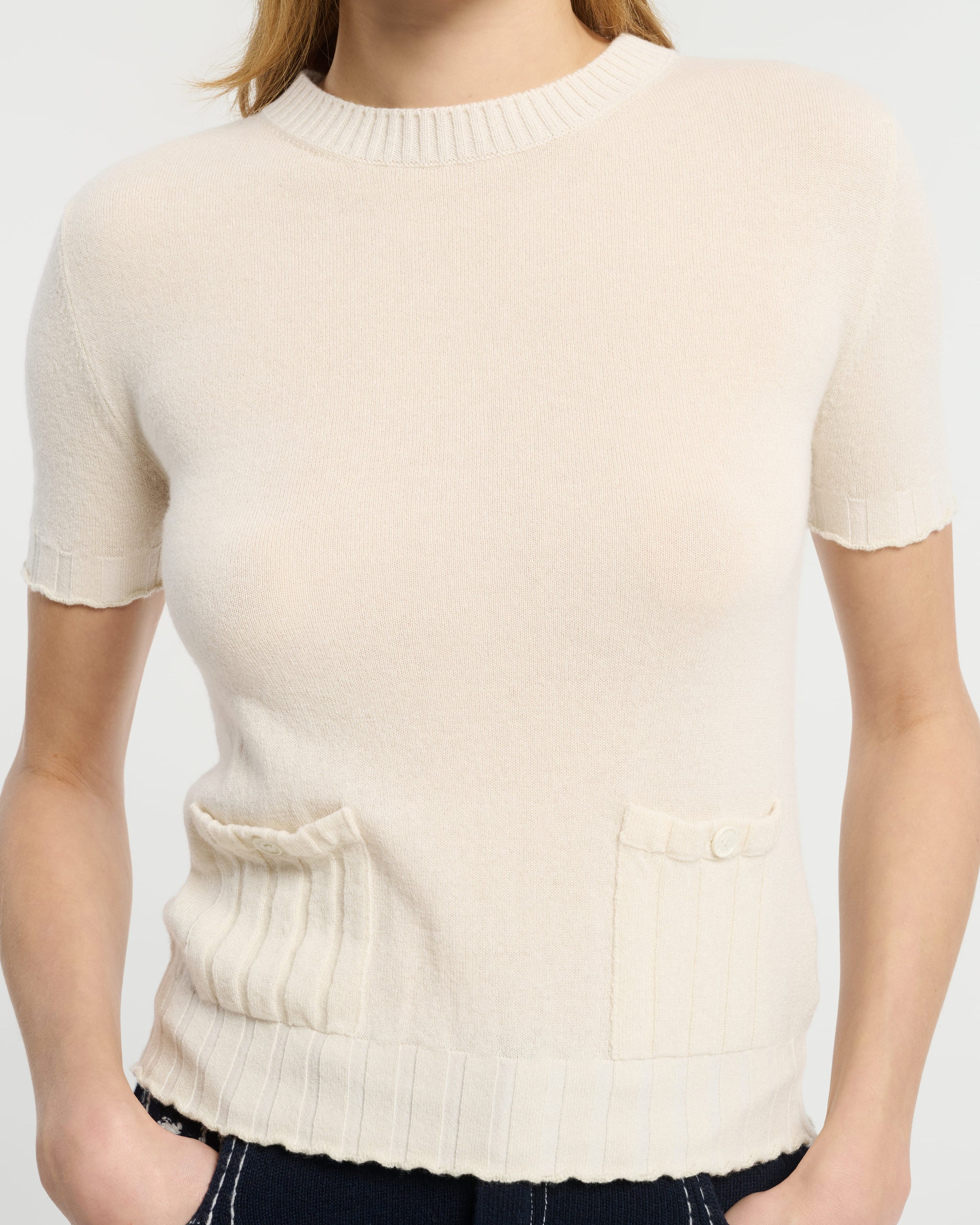 Top léger en cachemire et coton à détails côtelés | Barrie - Barrie
