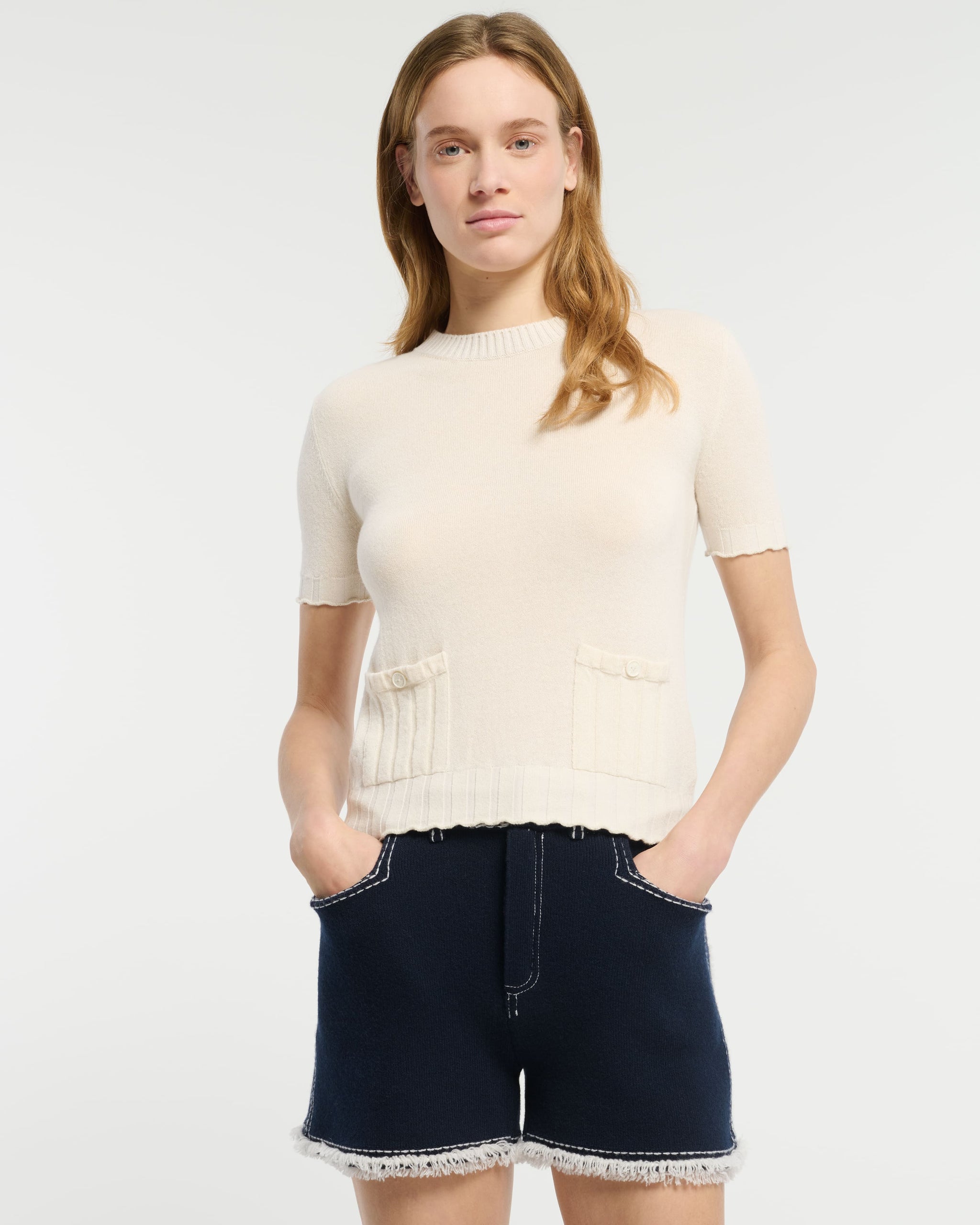 Top léger en cachemire et coton à détails côtelés | Barrie - Barrie