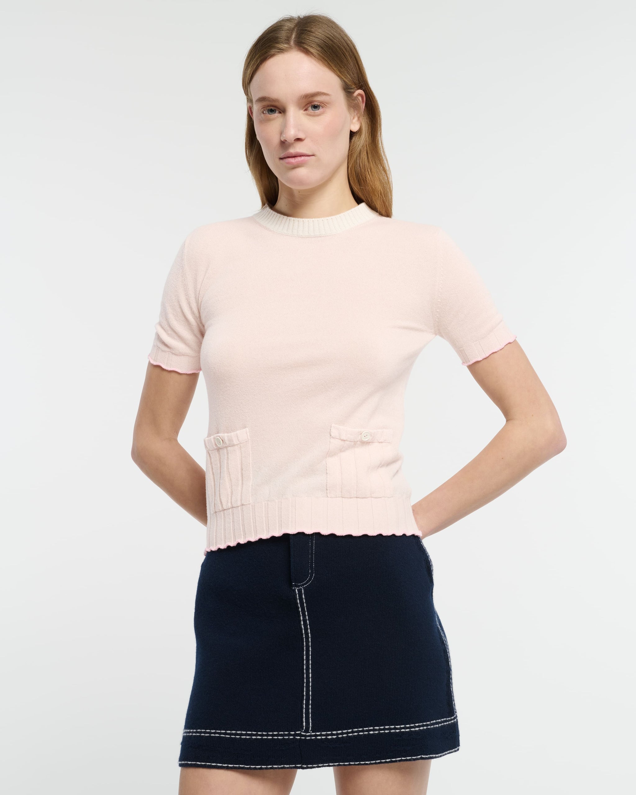 Top léger en cachemire et coton à détails côtelés | Barrie - Barrie