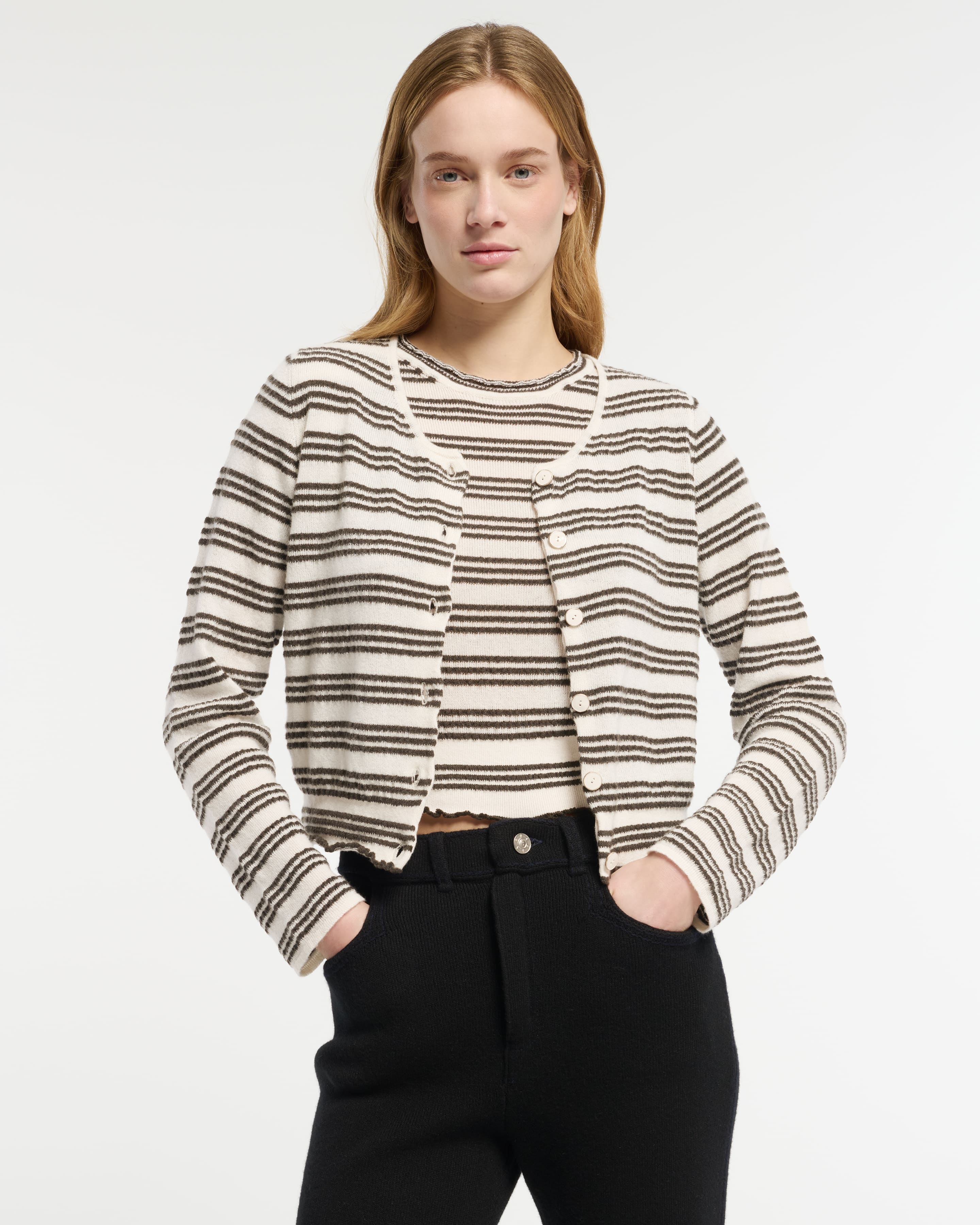 BARRIE ボーダー　カーディガン Striped cardigan in embossed knit – Barrie
