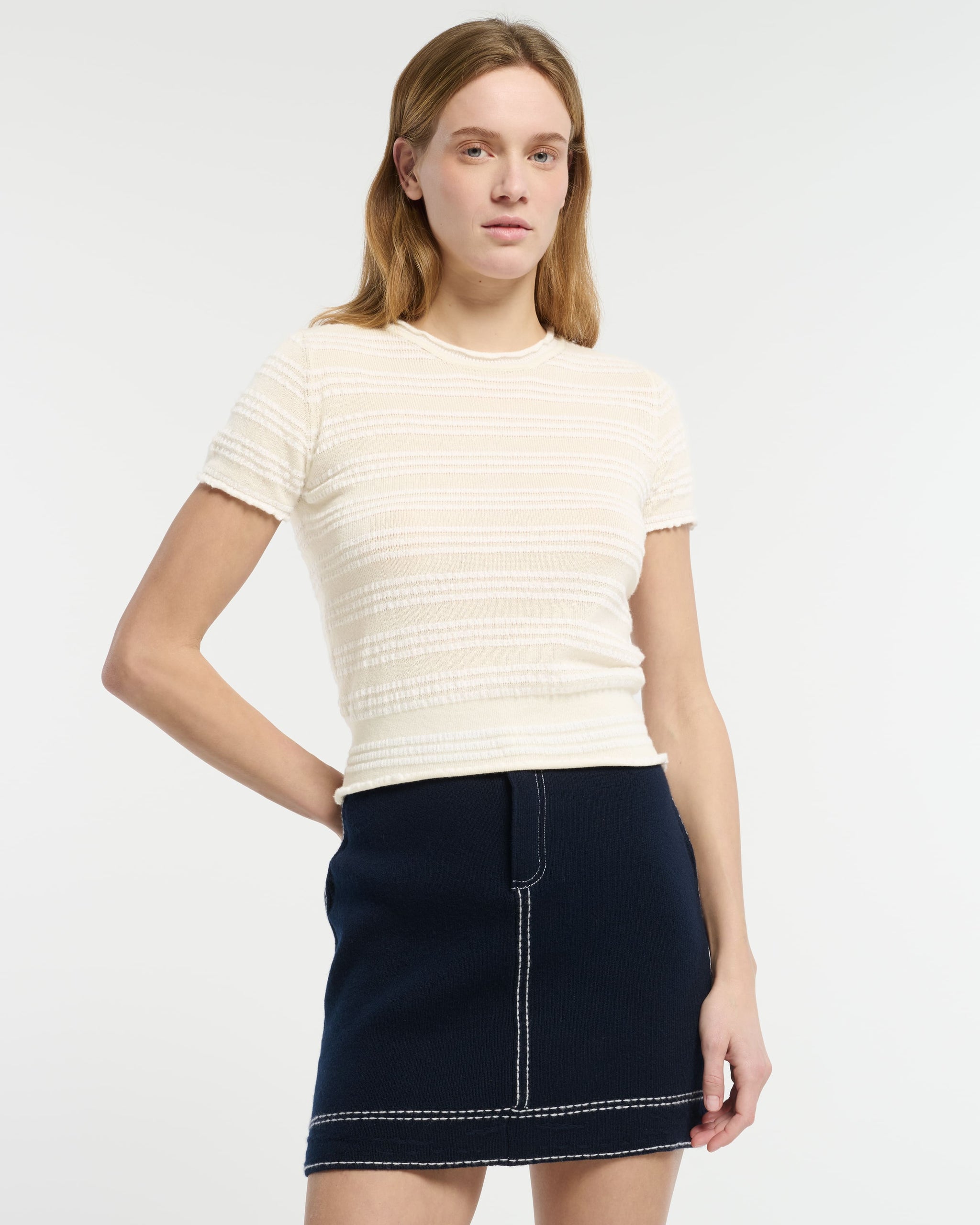 Striped top in embossed knit | Barrie - Barrie