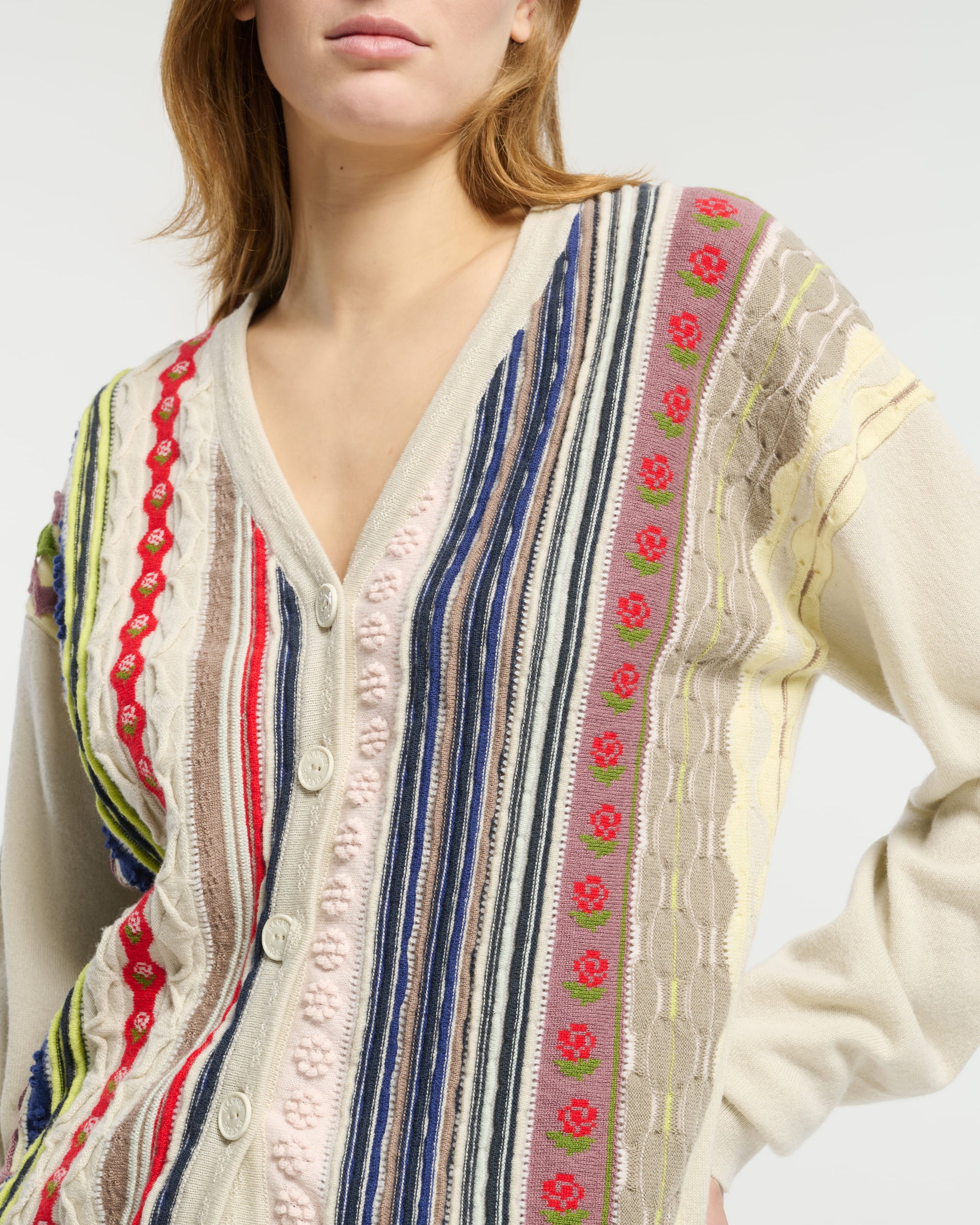 Cardigan en cachemire à motif rayé en relief | Barrie - Barrie