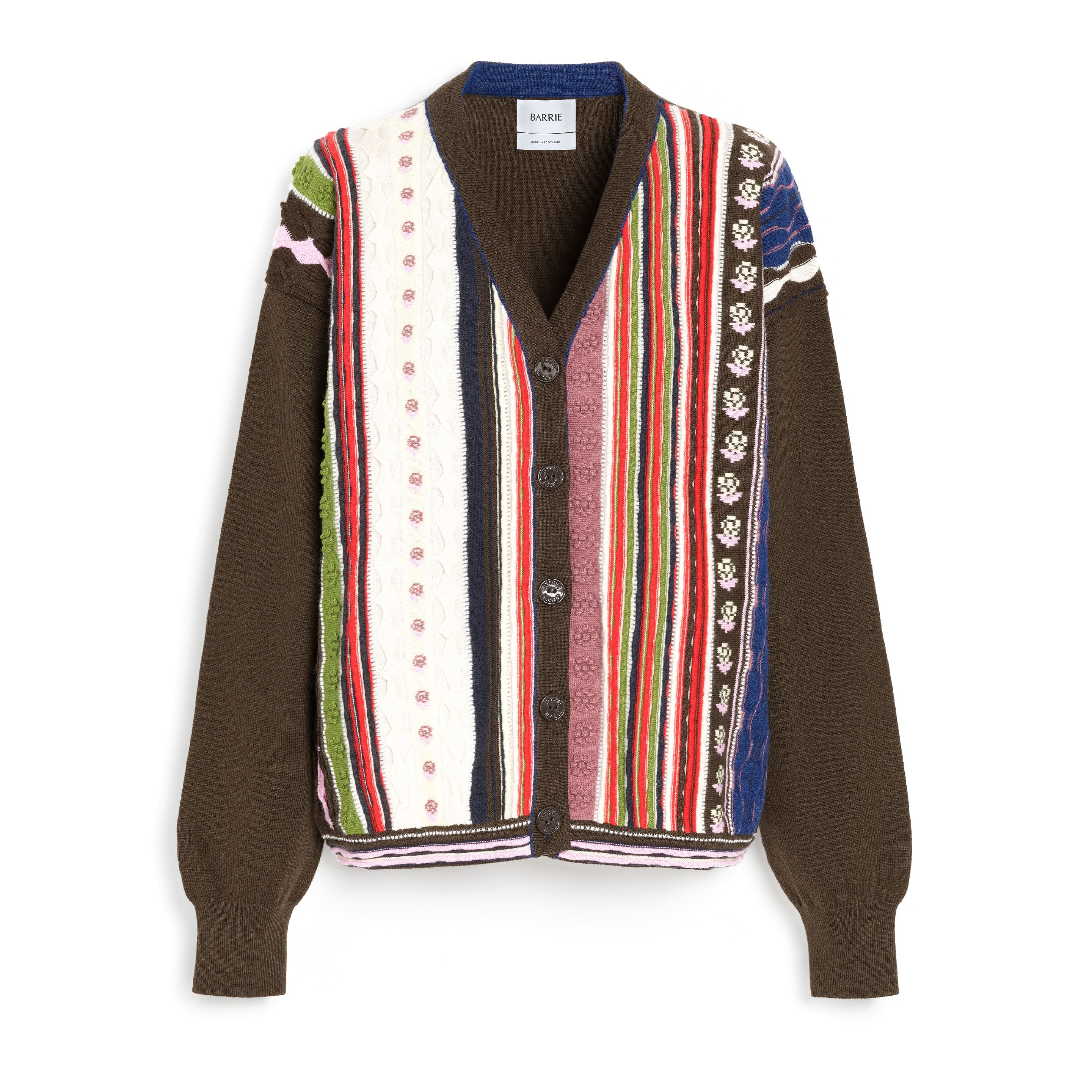 Cashmere cardigan with raised stripe motif