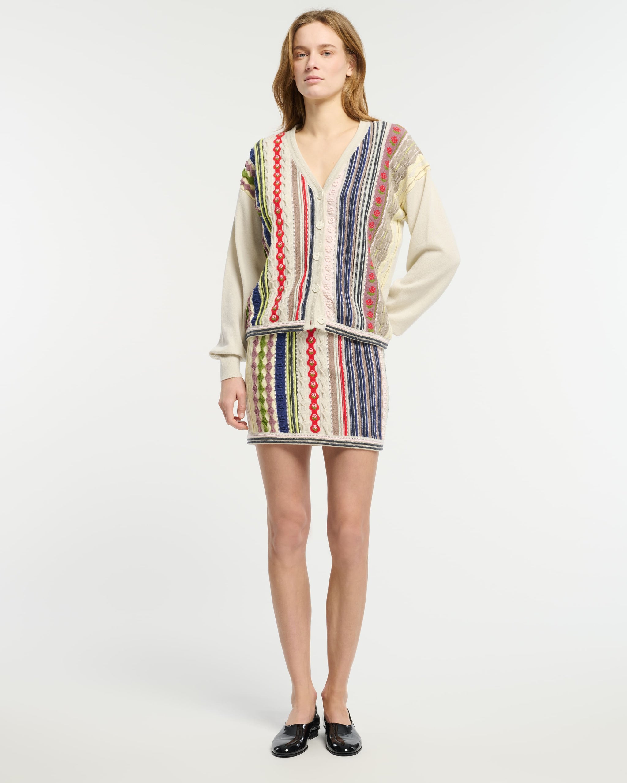 Cashmere skirt with raised stripe motif | Barrie - Barrie