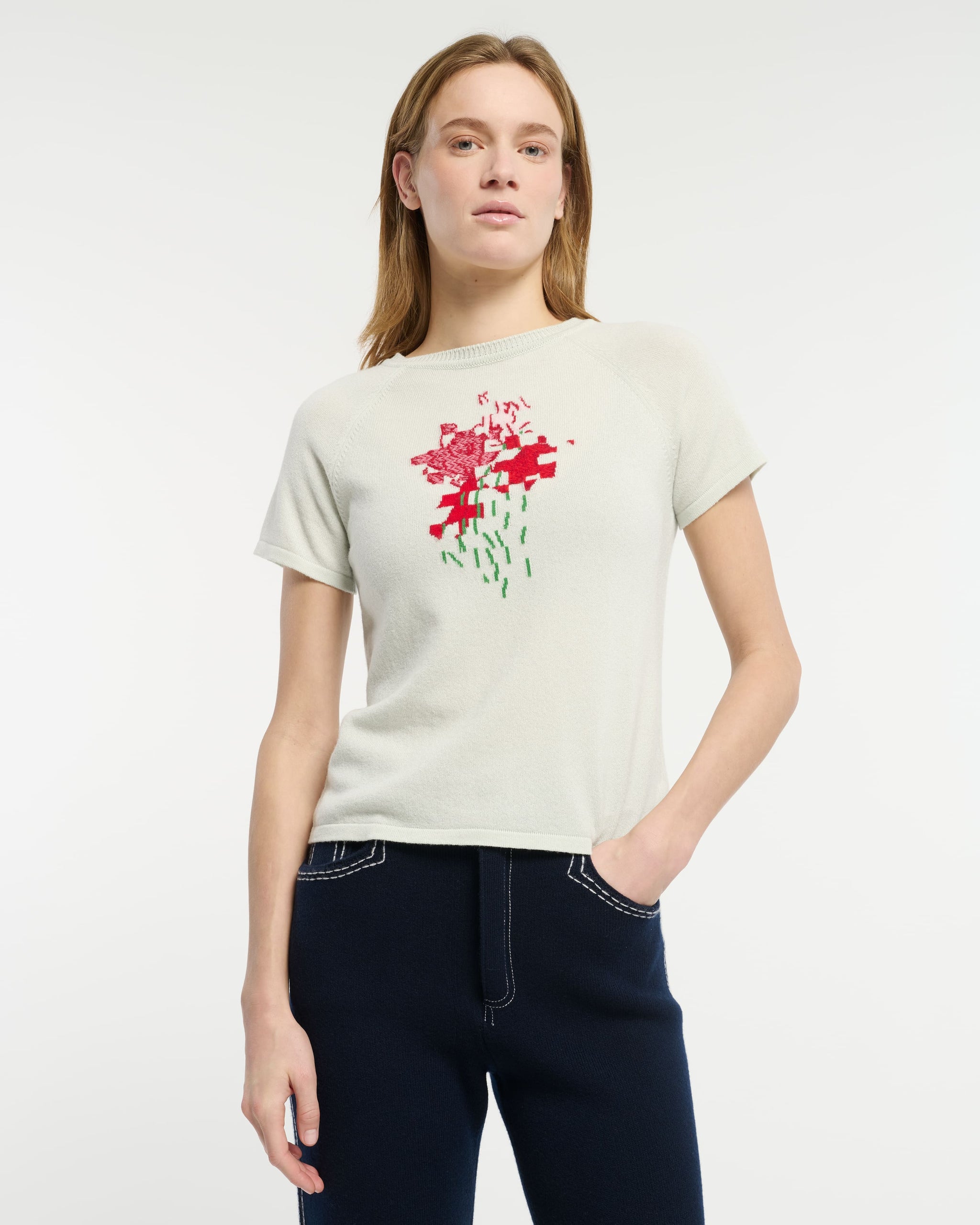 Cashmere top with floral motif | Barrie - Barrie