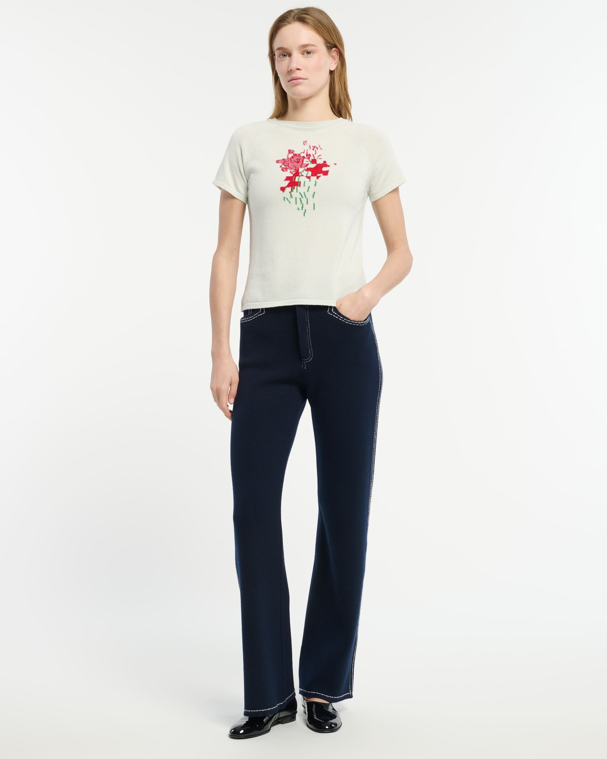 Cashmere top with floral motif | Barrie - Barrie