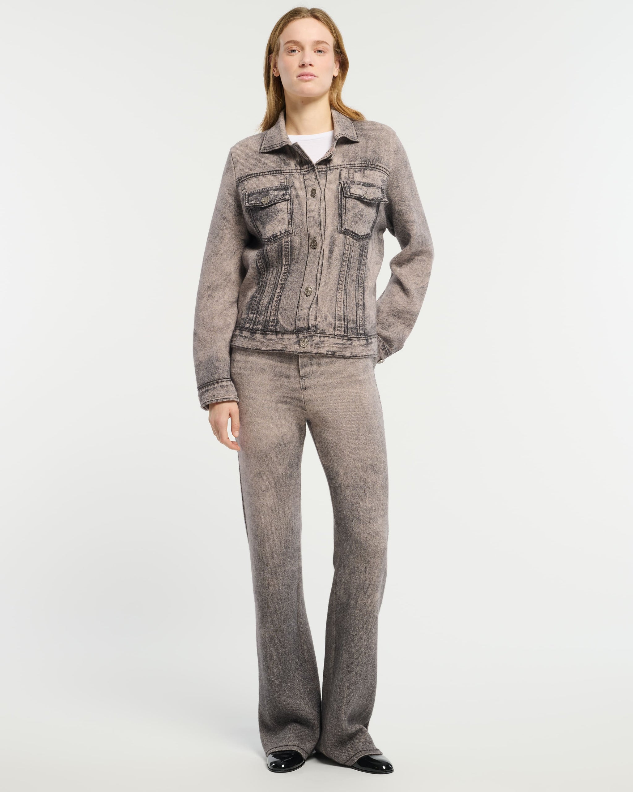 Pantalon flare trompe-l’œil en denim en cachemire et coton | Barrie - Barrie