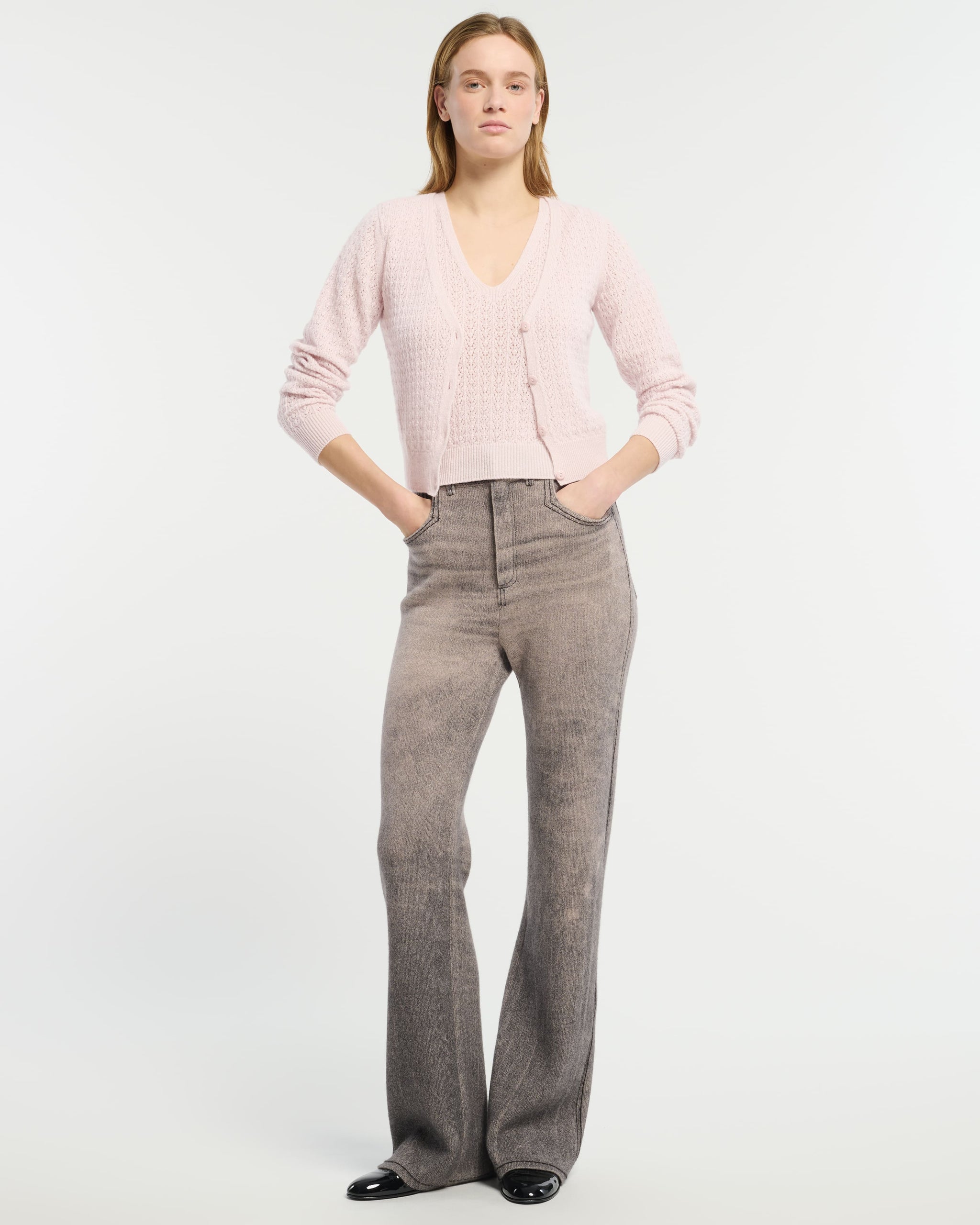 Pantalon flare trompe-l’œil en denim en cachemire et coton | Barrie - Barrie