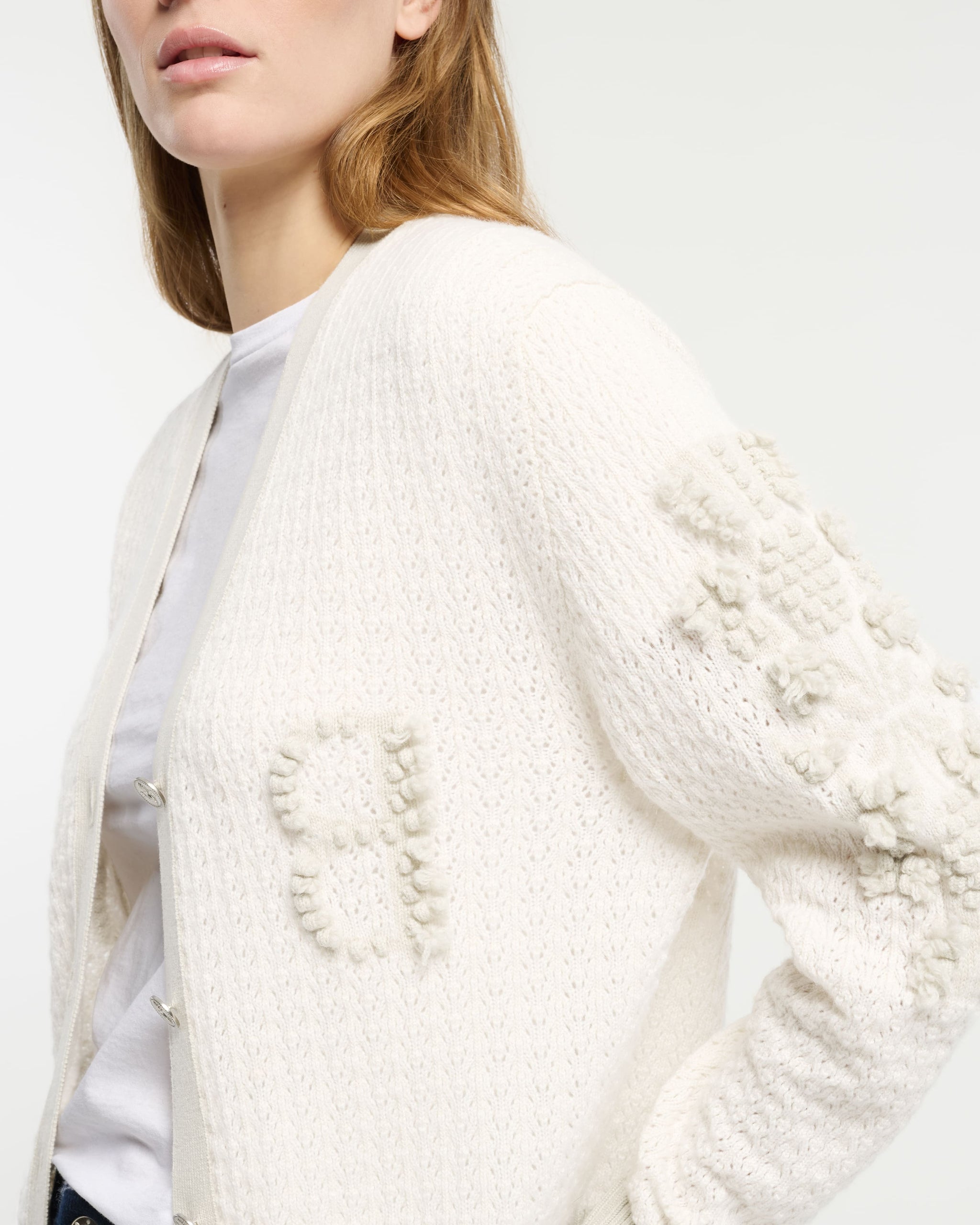 Cashmere lace cardigan with B logo  | Barrie - Barrie