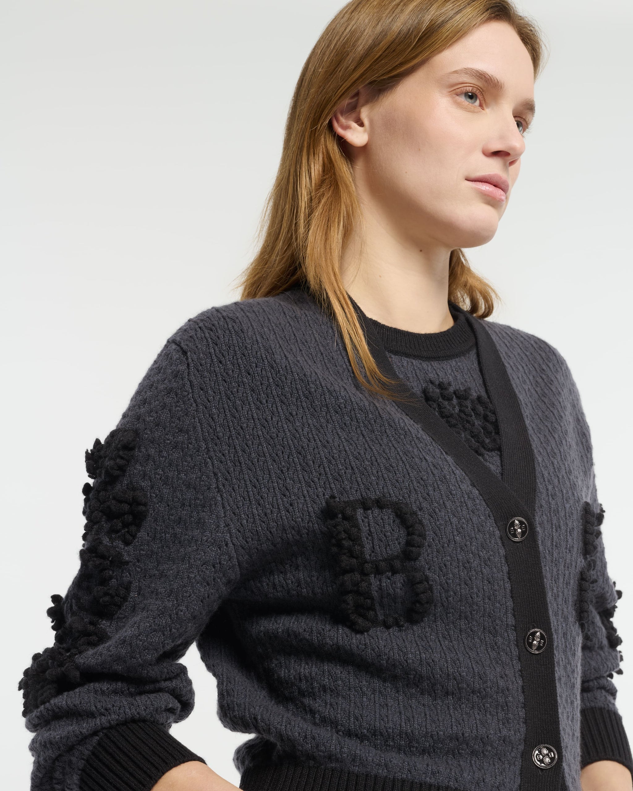 Cashmere lace cardigan with B logo  | Barrie - Barrie