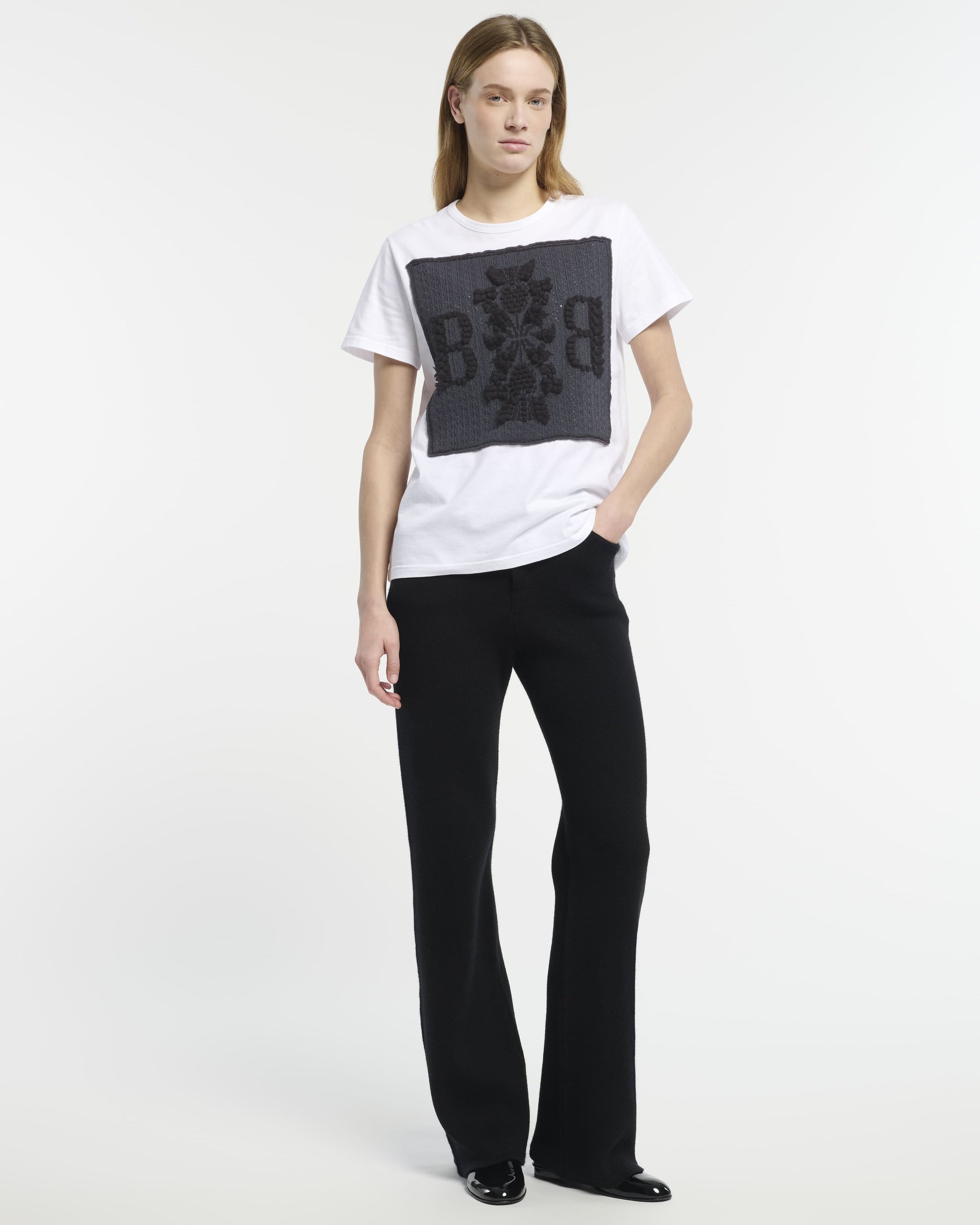 T-Shirt avec patch logo B en dentelle cachemire | Barrie - Barrie