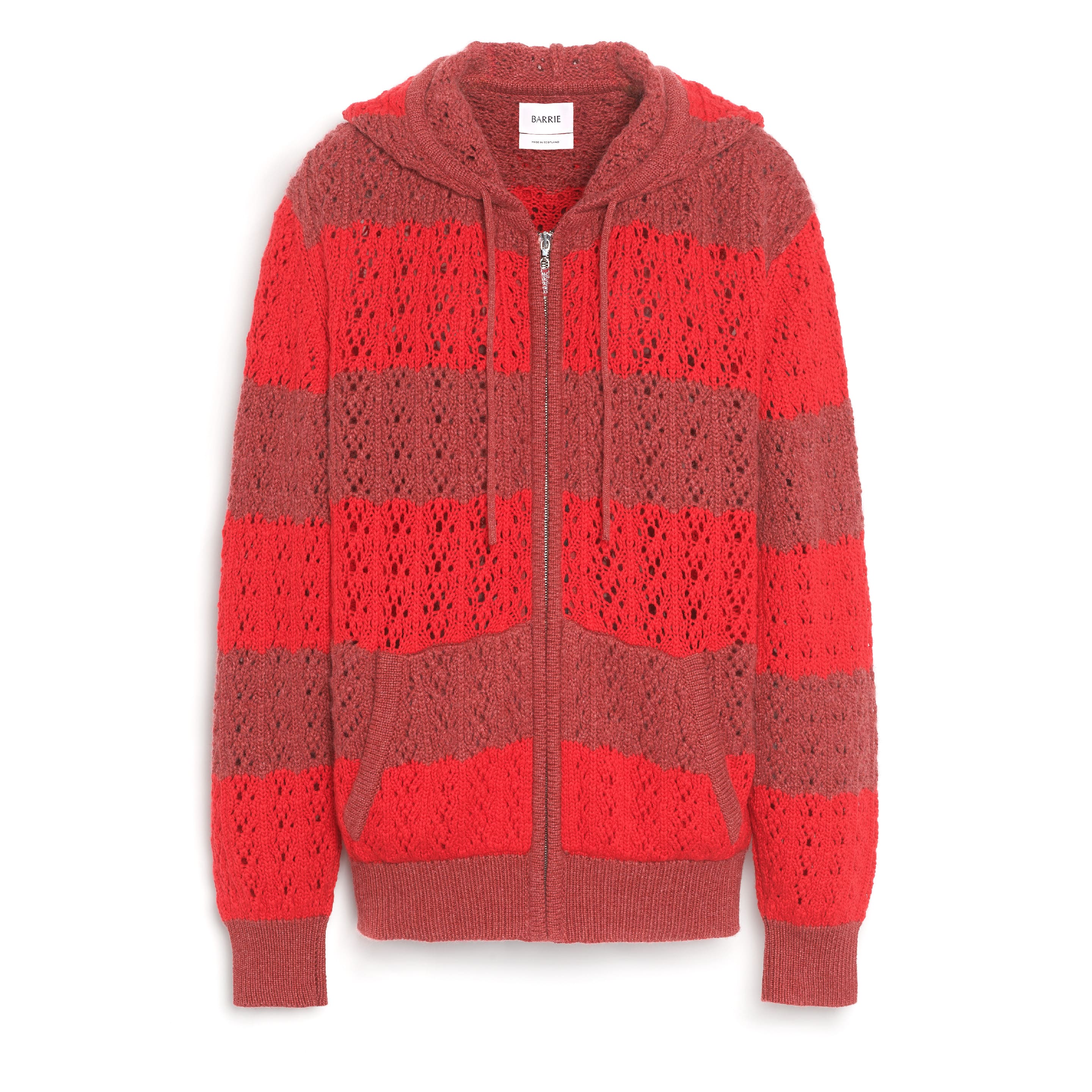 Striped cashmere lace hooded oversize cardigan with zip 