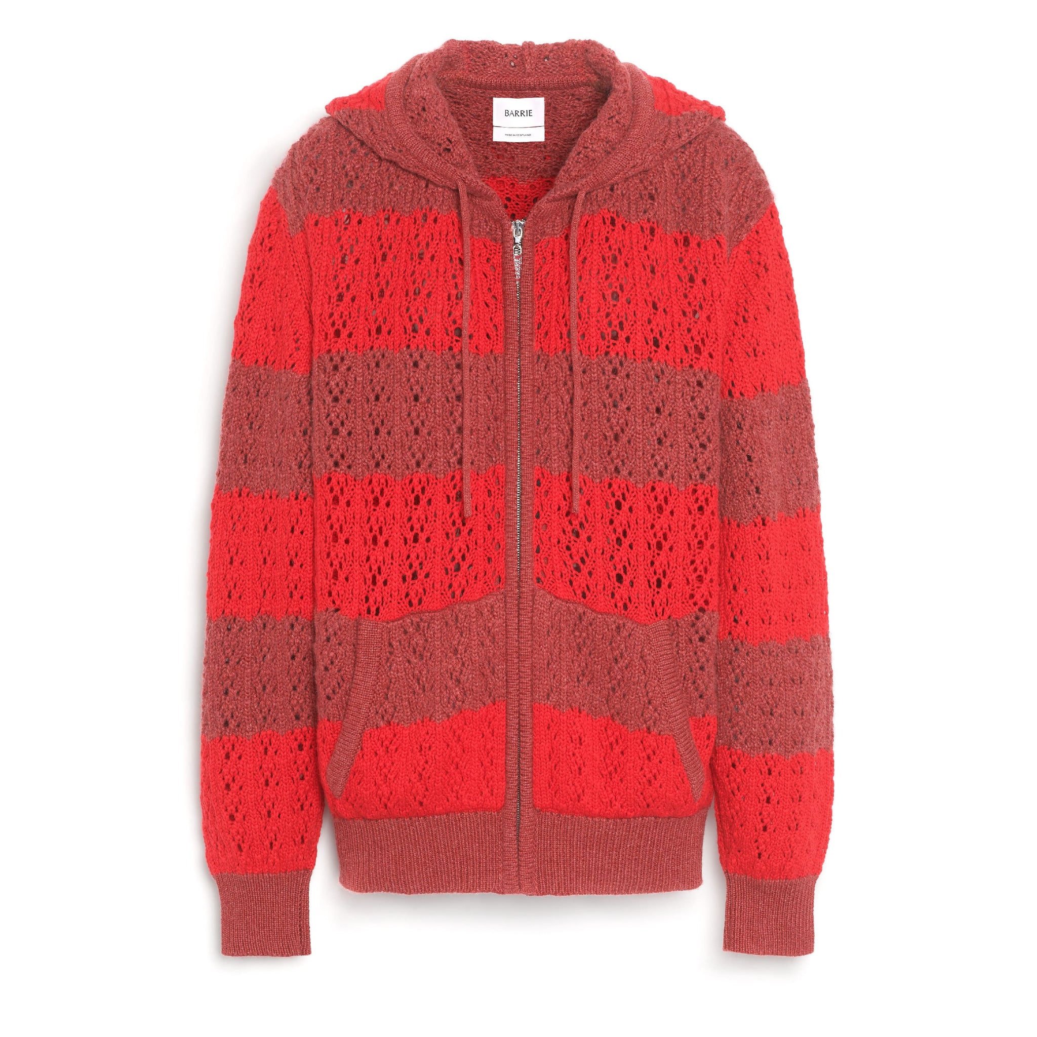 Striped cashmere lace hooded oversize cardigan with zip  | Barrie - Barrie