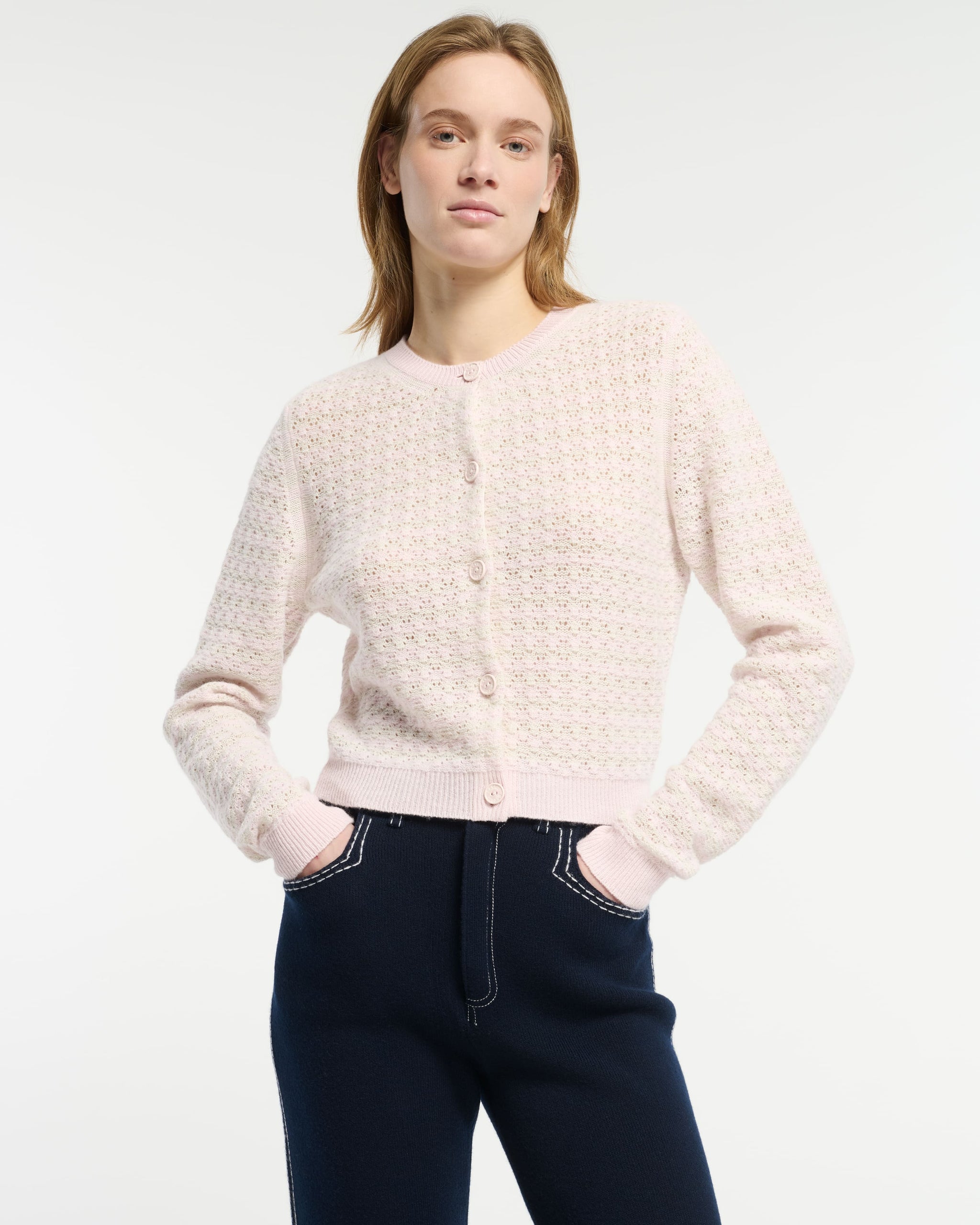 Cardigan à rayures en dentelle cachemire | Barrie - Barrie