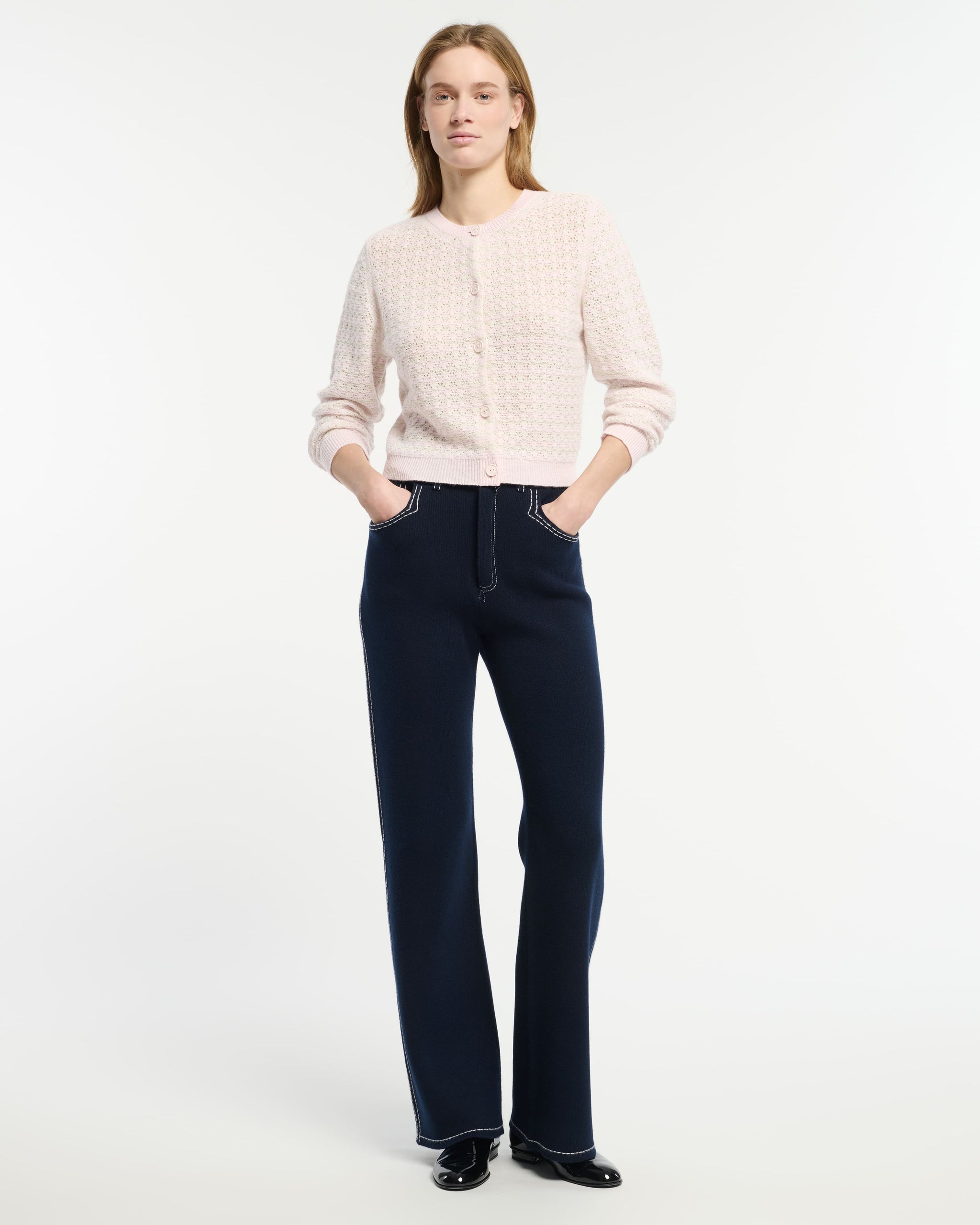 Cardigan à rayures en dentelle cachemire | Barrie - Barrie