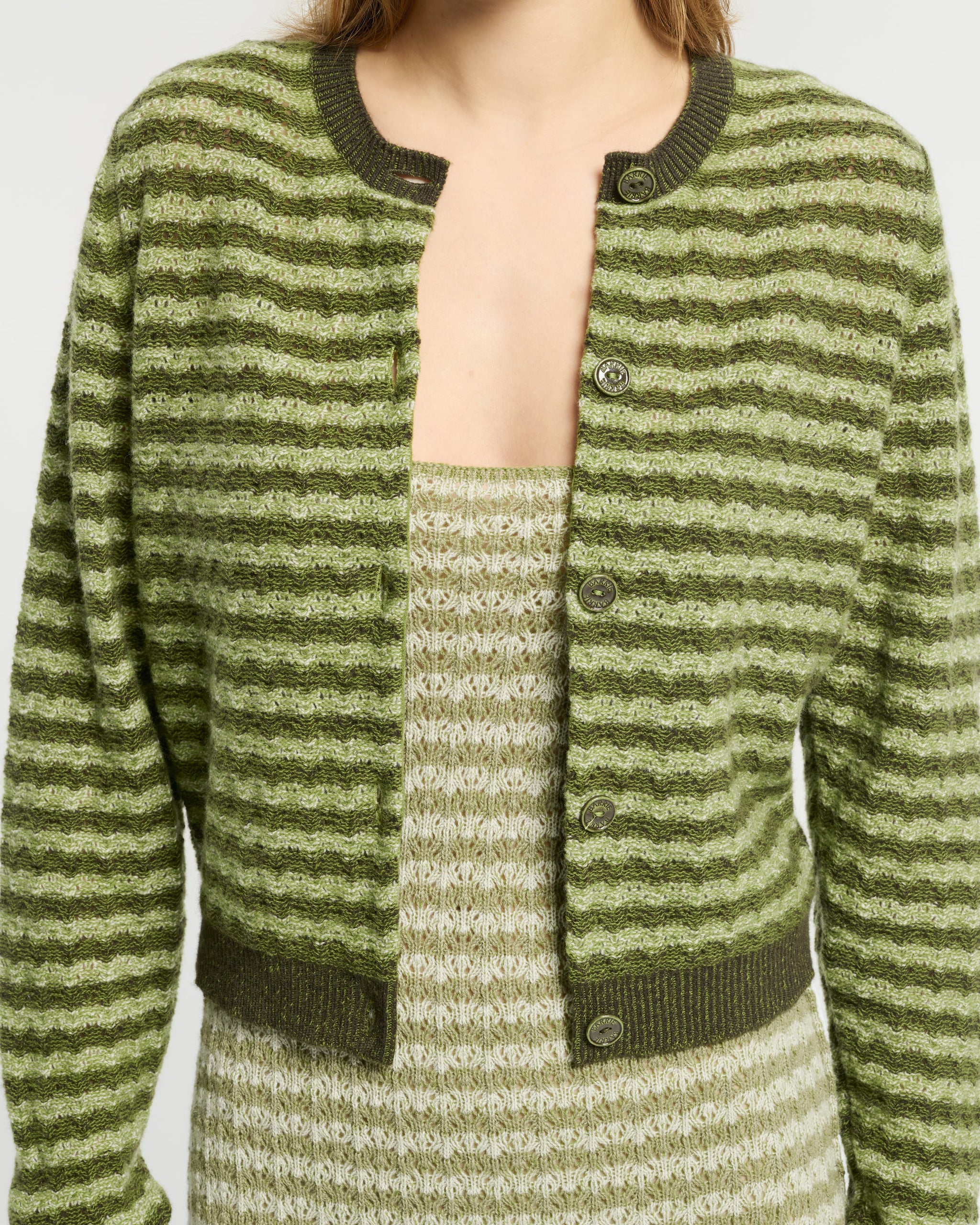 Cardigan à rayures en dentelle cachemire | Barrie - Barrie